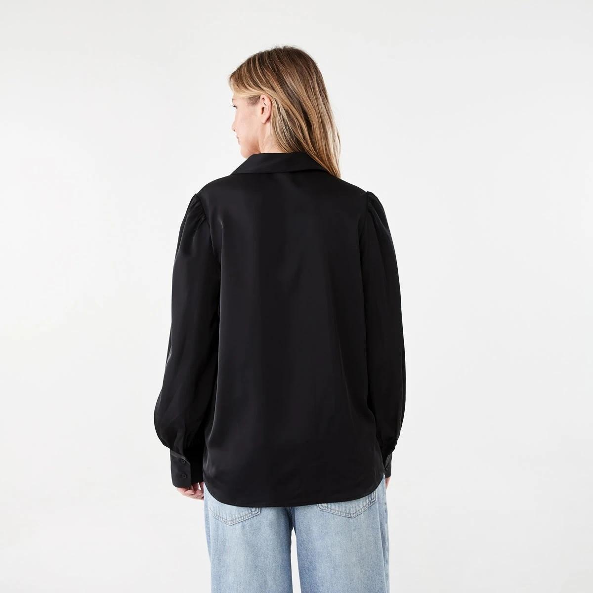 3 Long Sleeve Satin Shirt Black, 3 of 6