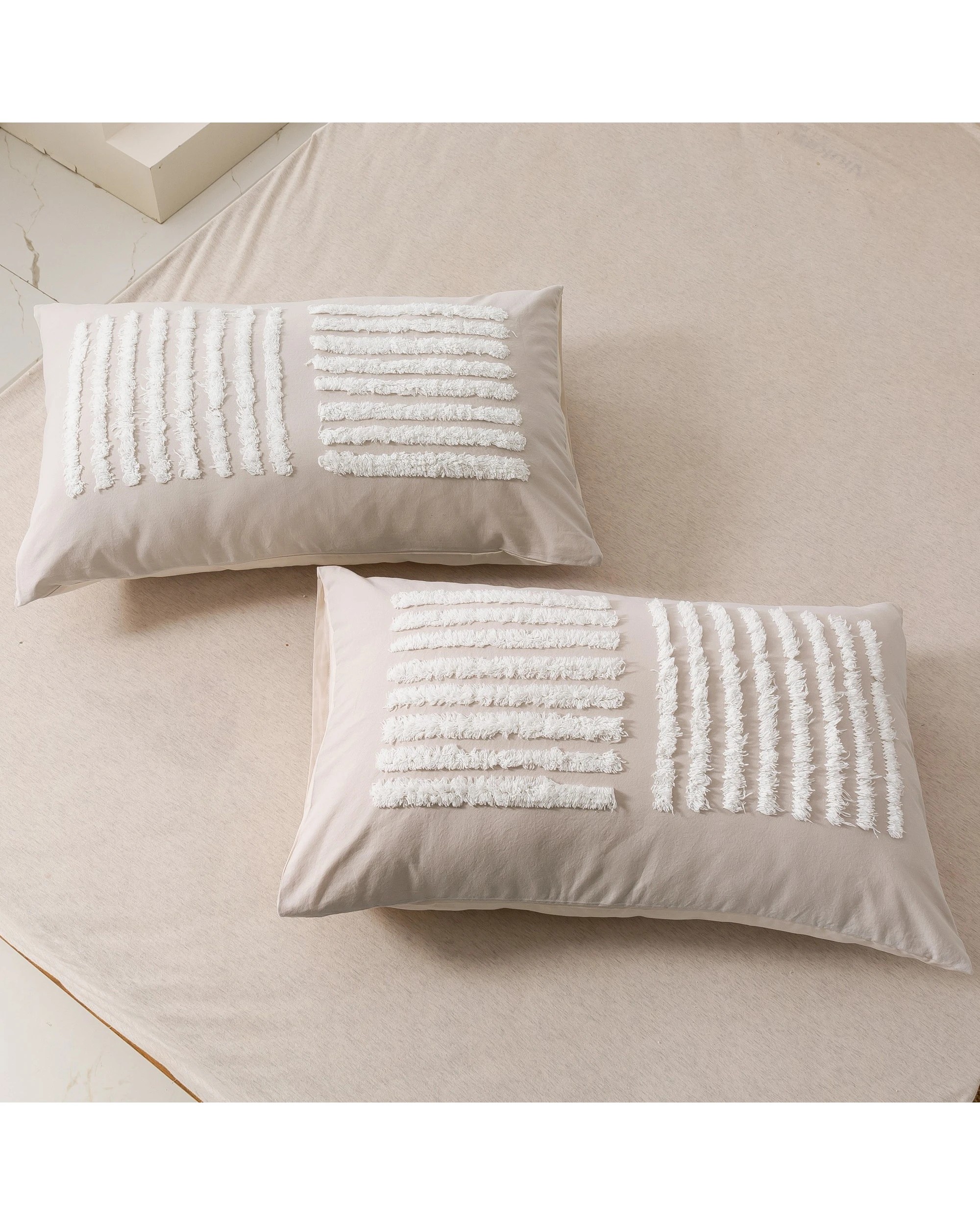 5 Dreamaker Salma Tufted Washed Vintage Cotton Quilt Cover Set - Queen Bed - Beige, 5 of 6