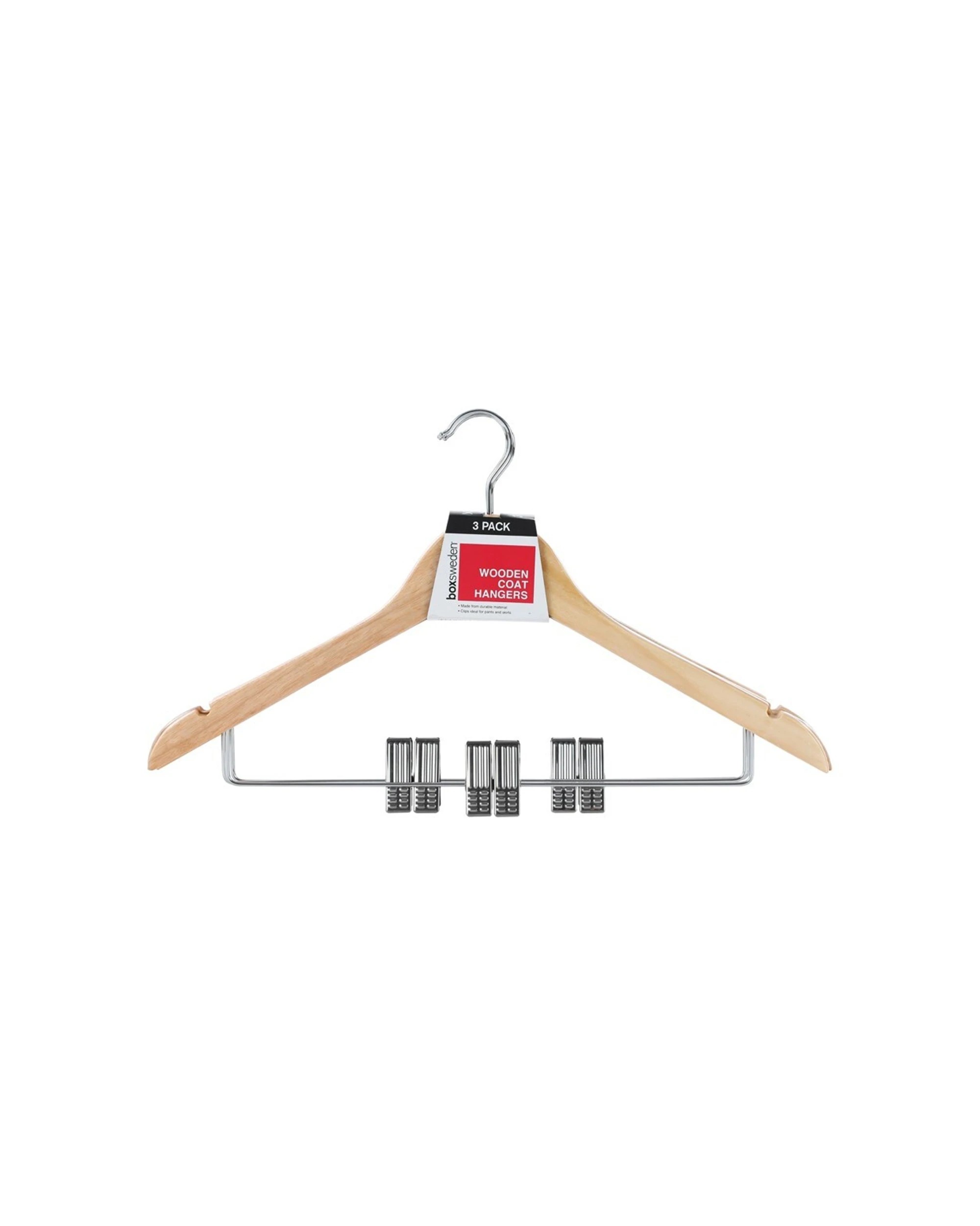 1 3pc Boxsweden 44.5cm Clothes Wooden Trousers/pants/jeans Hangers Closet W/clips
 - Natural, 1 of 1
