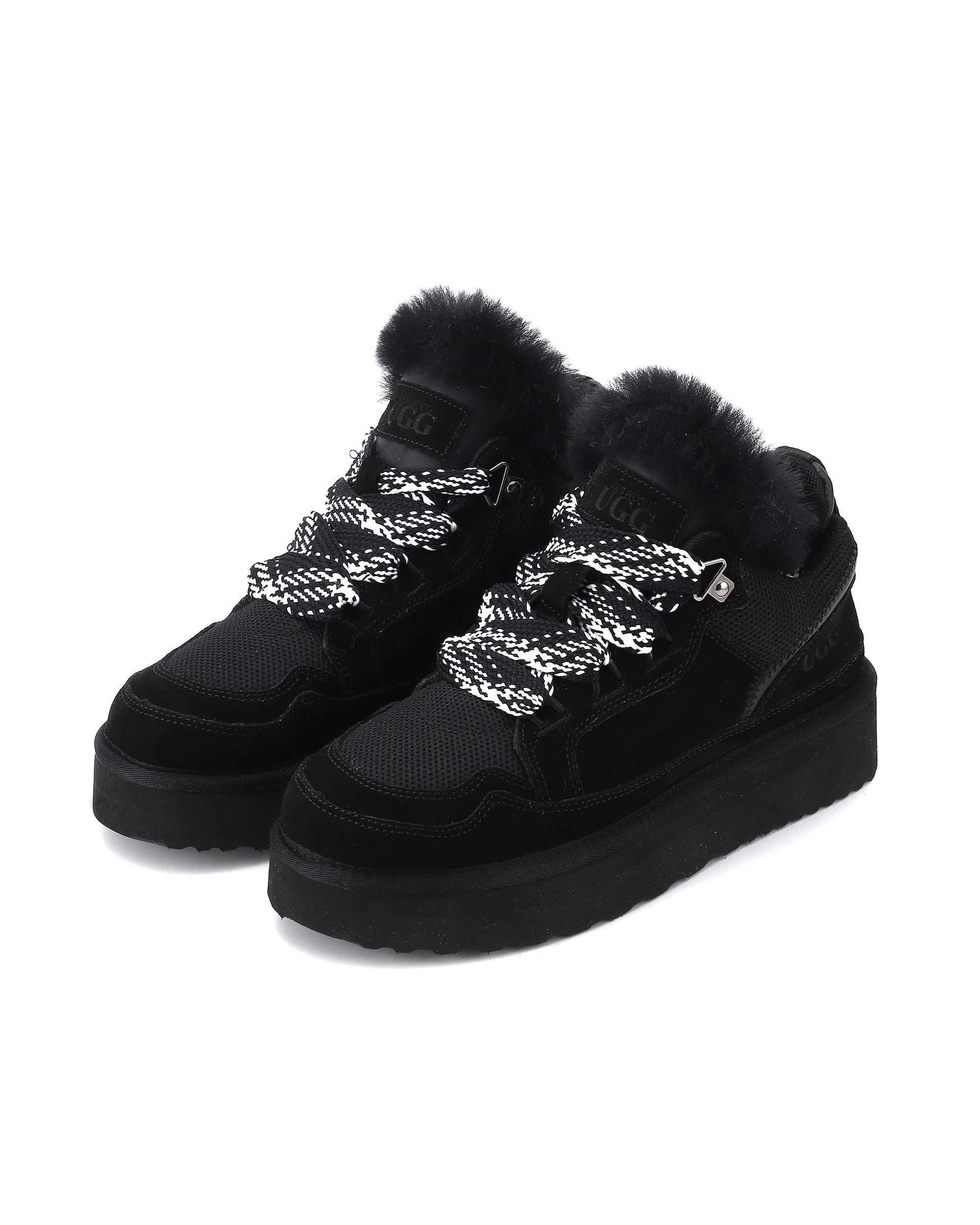 2 AUS WOOLI Urban Chic Sheepskin Wool Lace-Up UGG Sneakers BLACK, 2 of 6