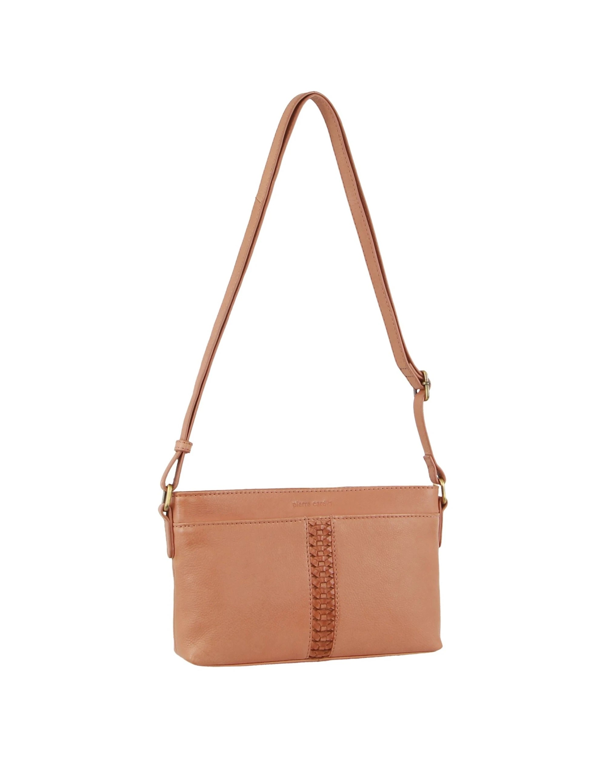 1 Pierre Cardin Leather Woven Design Shoulder Crossbody Bag 25x14cm Apricot - Orange, 1 of 4