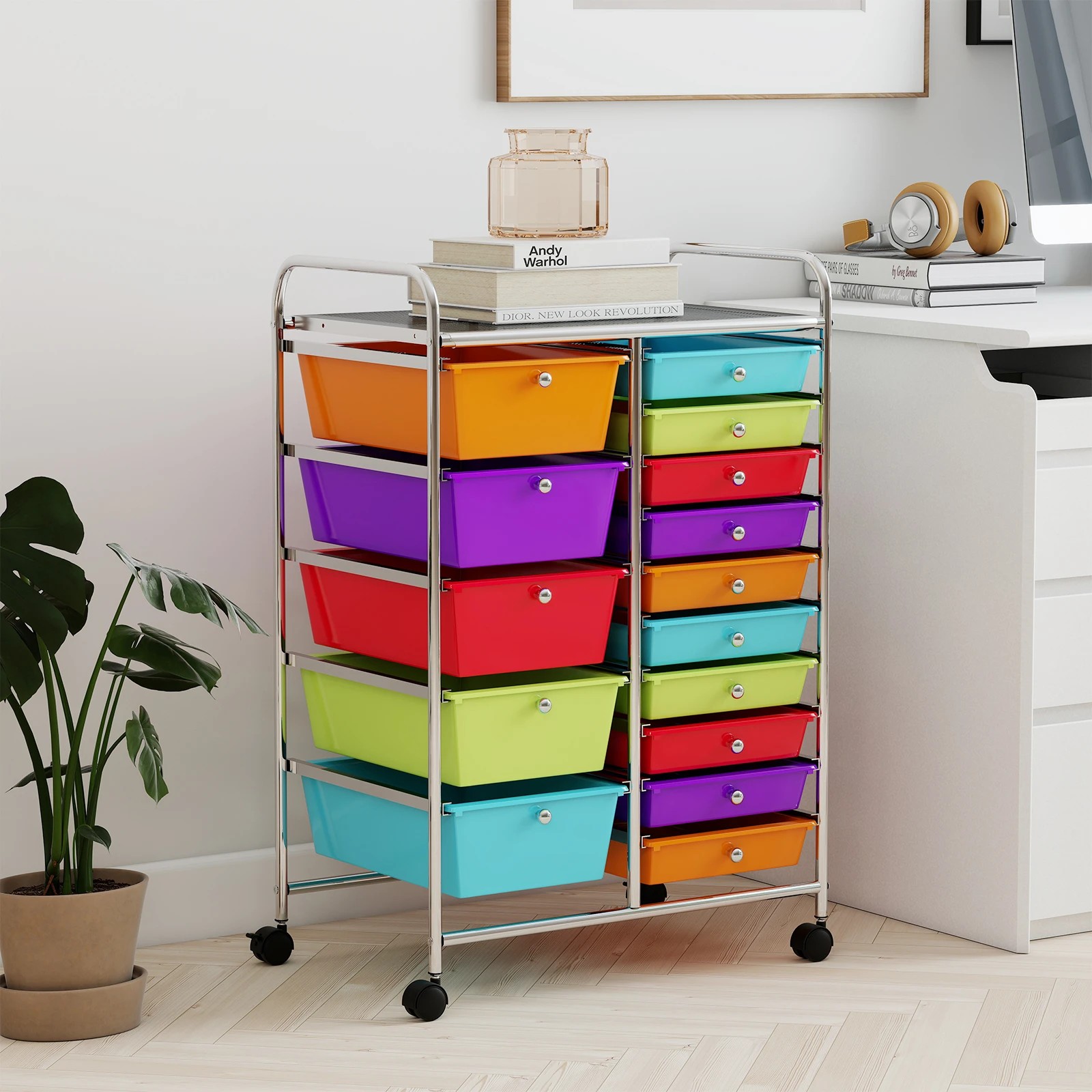 3 Costway 15 Drawers Rolling Storage Cart Mobile Utility Trolley, 3 of 5