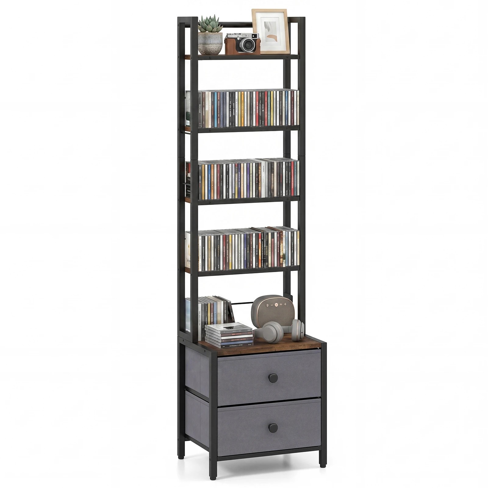 5 Costway 5-Tier CD Storage Rack Bookshelf w/Drawers Display Storage Cabinet, 5 of 6