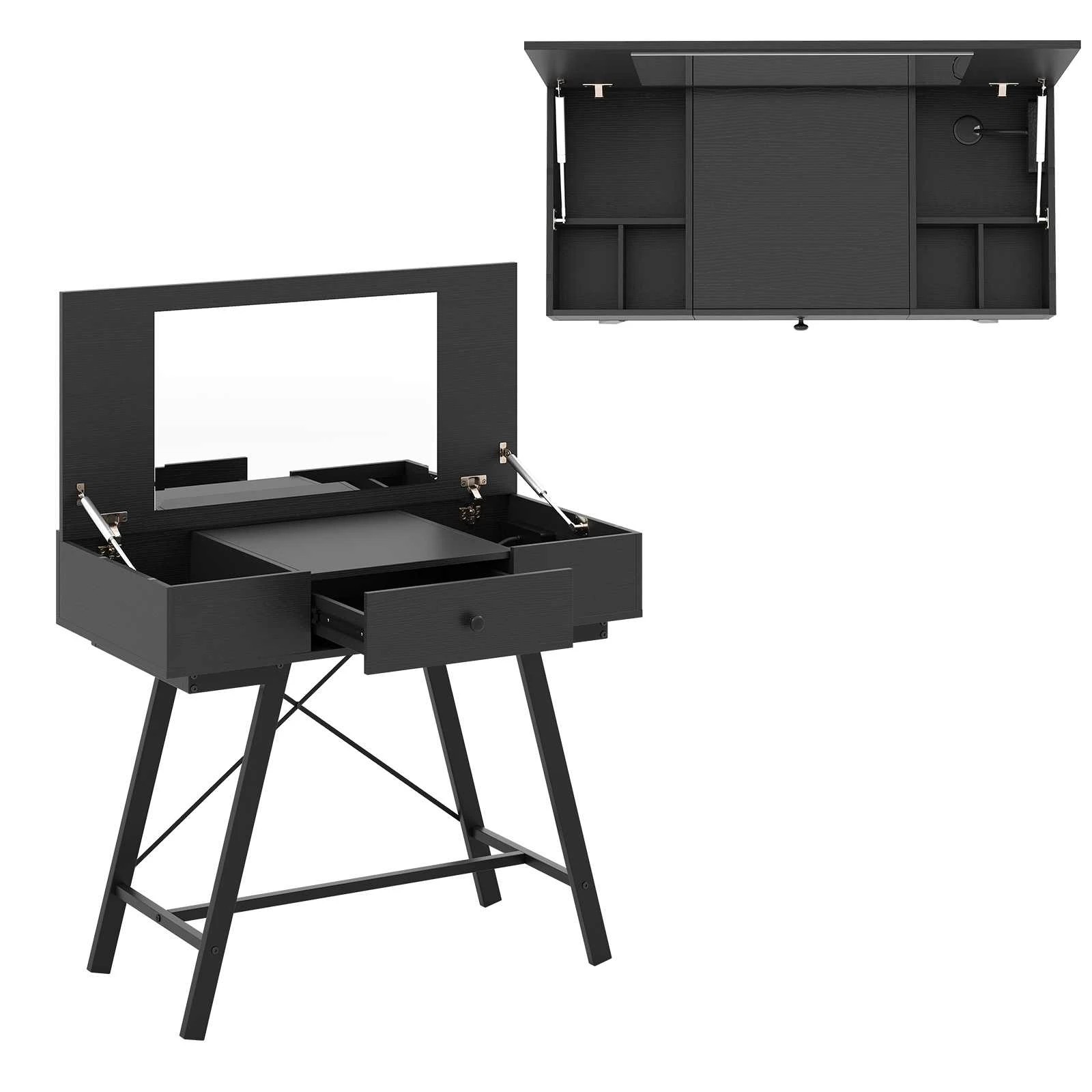 1 Costway 2-in-1 Vanity Desk Flip Top Dressing Table w/Mirror & Charging Station, 1 of 3