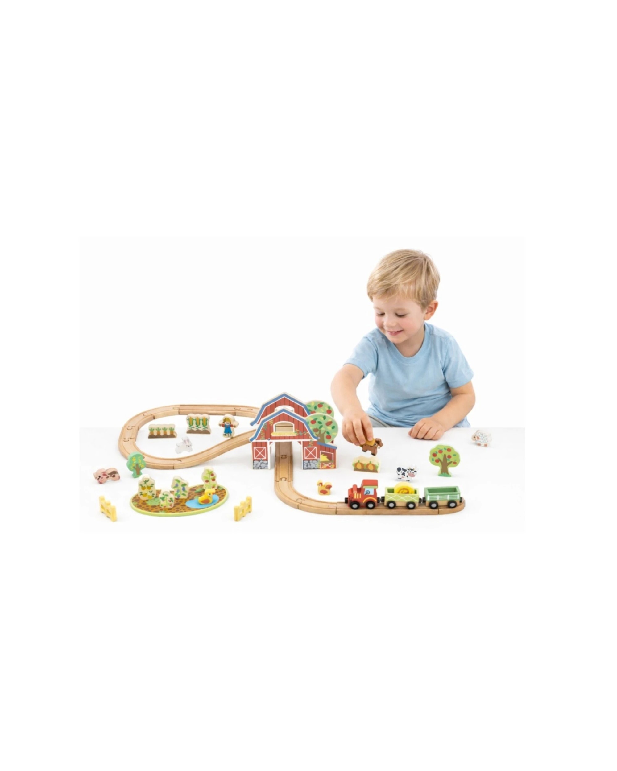 6 Tooky Toy Kids Children Wooden Farm Train and Animals Playset - Multi, 6 of 7