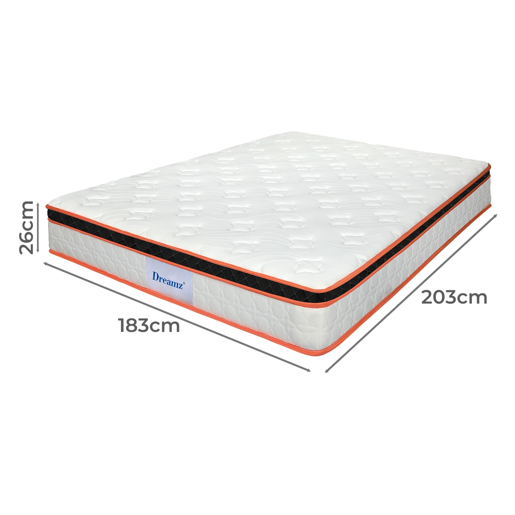 3 Dreamz Spring Mattress 7 Zone Bed Pocket Medium Firm Memory Foam 26cm King, 3 of 9