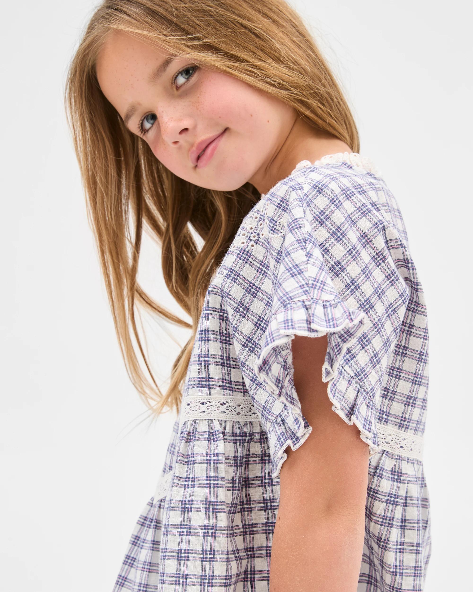 2 Target Kids Woven Short Sleeve Embroidered Top CHECK, 2 of 6