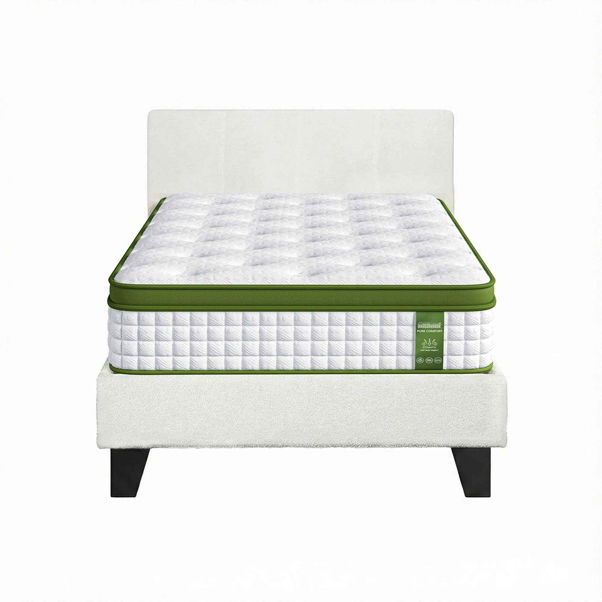 1 Artiss Bed Frame with Hybrid Mattress Platform Headboard Medium Firm - Single Bed - White, 1 of 10
