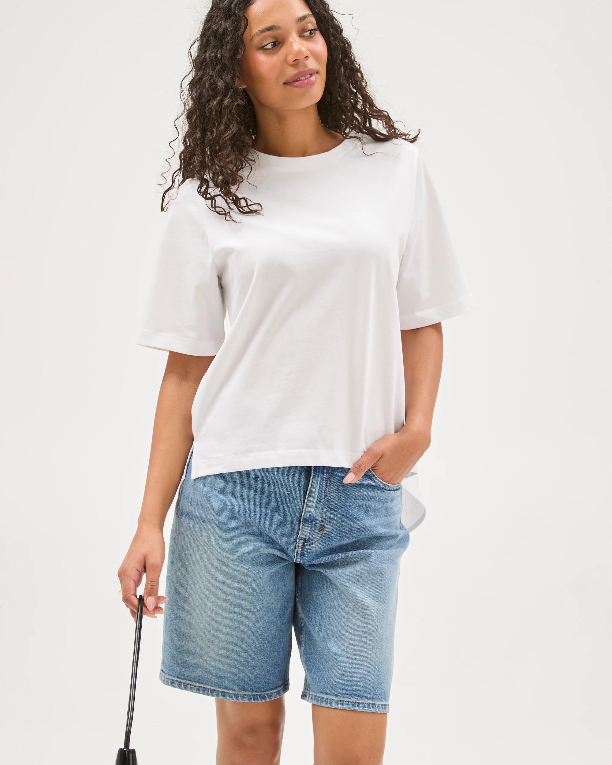1 Target Woman Australian Cotton Boxy Fit Woven Back T-Shirt WHITE, 1 of 6
