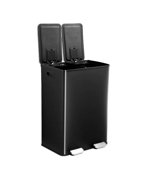 Maxkon 60L Rubbish Bin Dual Compartment Pedal Garbage Can Recycling Waste Stainless Steel Trashcan Soft Closing Lid