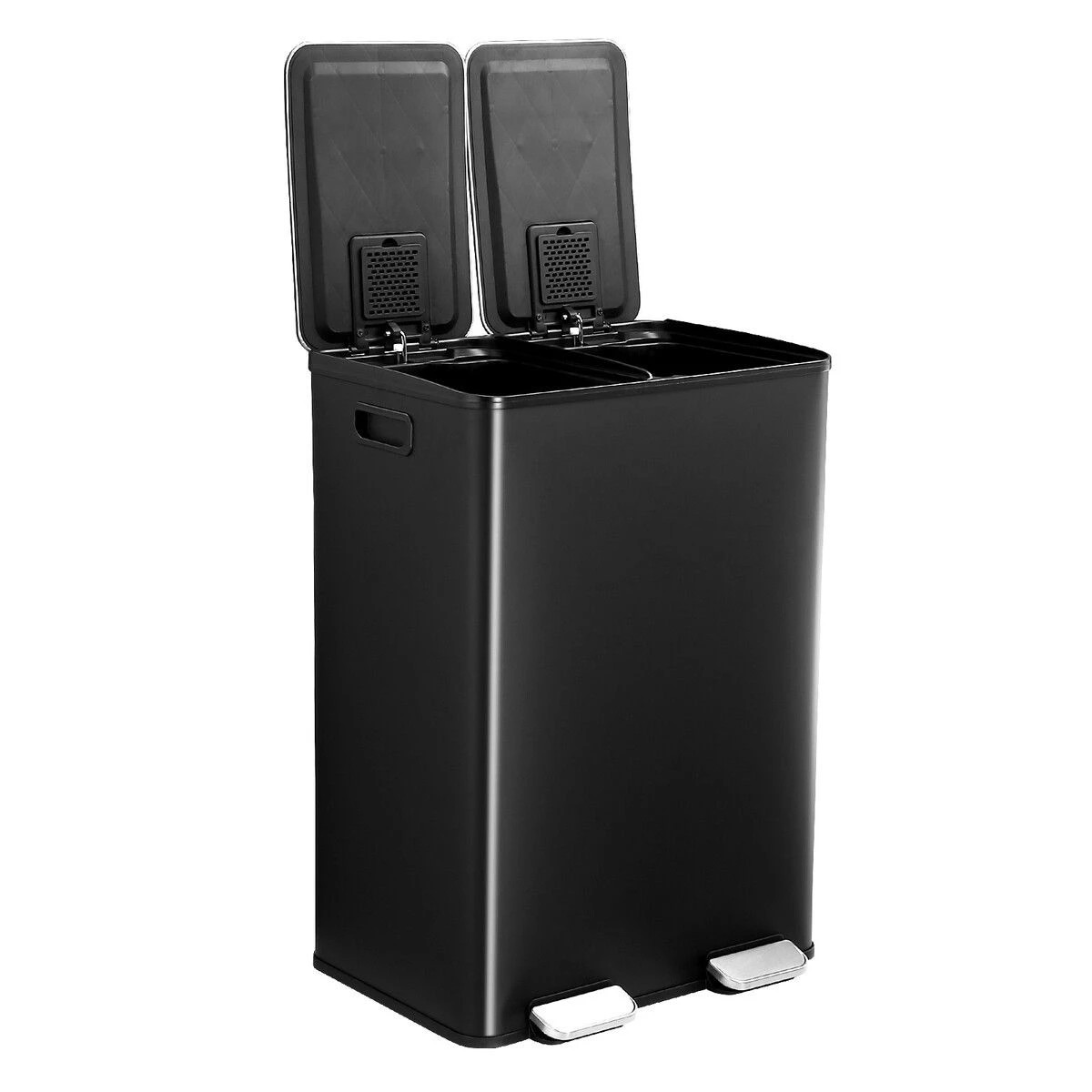 1 Maxkon 60L Rubbish Bin Dual Compartment Pedal Garbage Can Recycling Waste Stainless Steel Trashcan Soft Closing Lid, 1 of 3