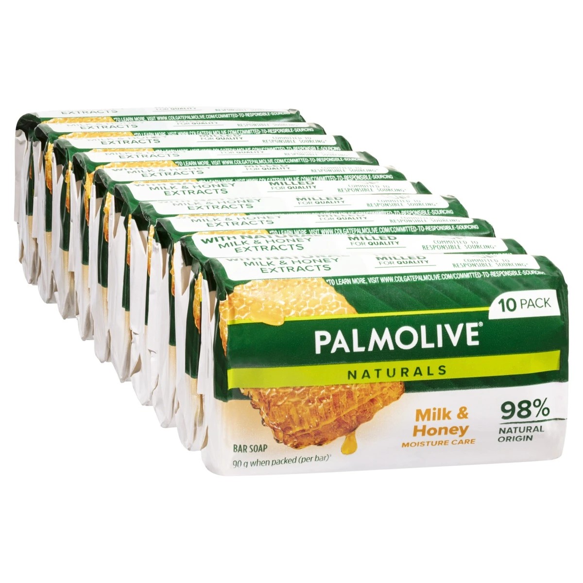 1 Palmolive 10 Pack Naturals Moisture Care Bar Soap 90g - Milk & Honey, 1 of 10
