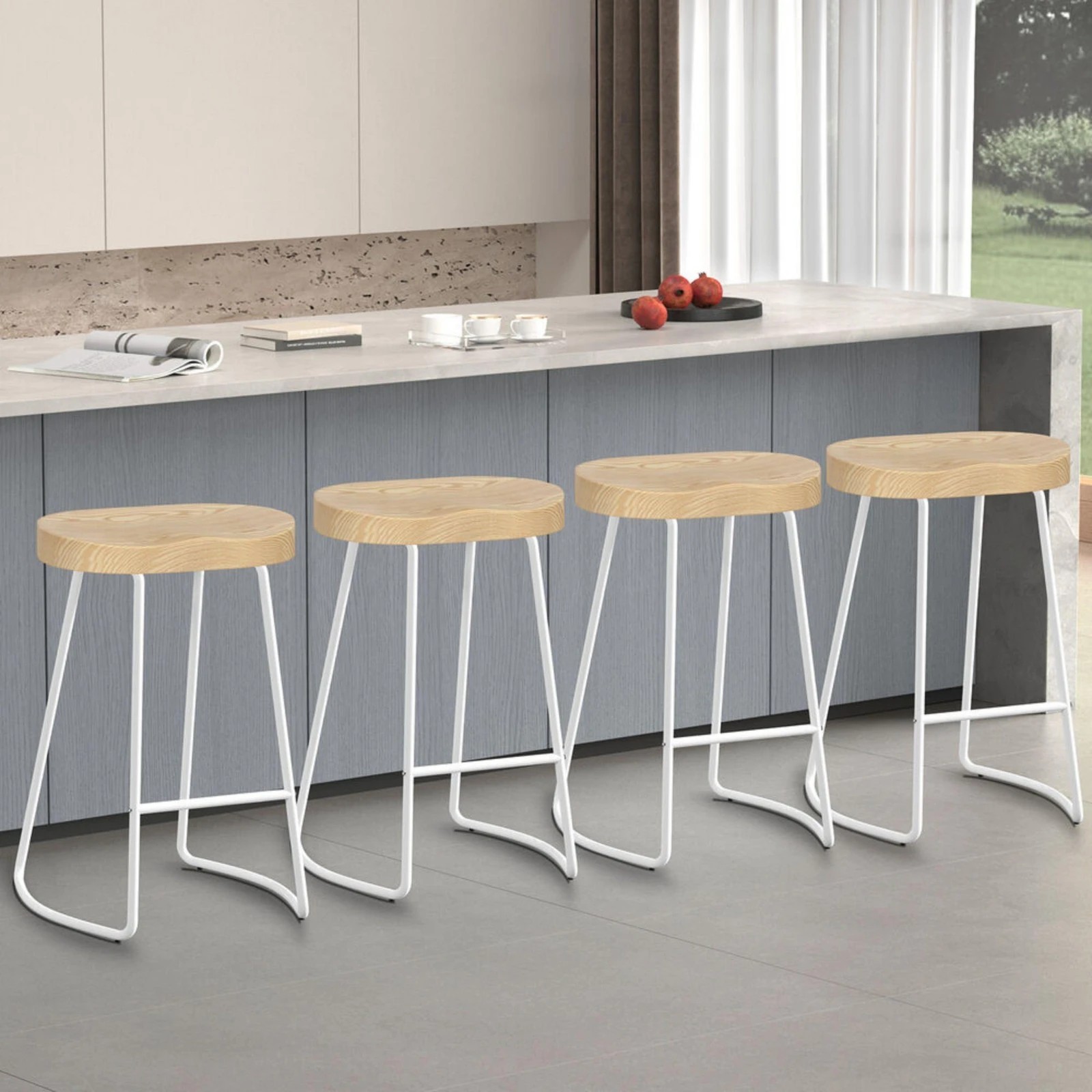 10 Alfordson 4x Bar Stools 65cm Tractor Kitchen Wooden Vintage Chair - Natural, 10 of 10