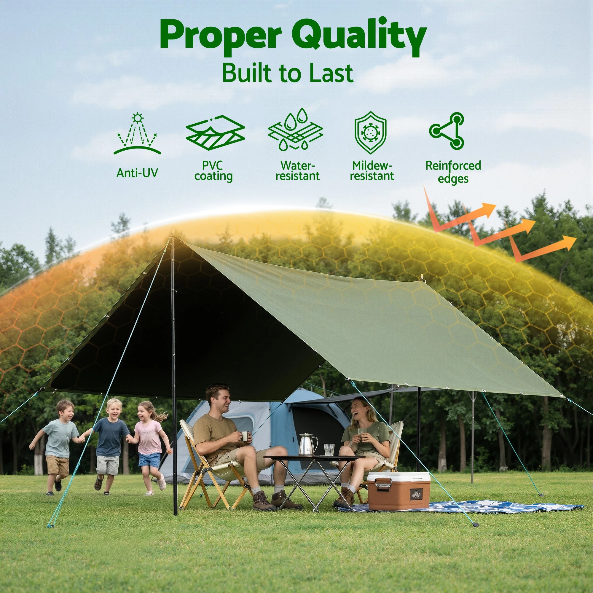 2 Instahut 3x4m Tarp Tarpaulin 600GSM Camping Canvas Heavy Duty Water - Green, 2 of 6
