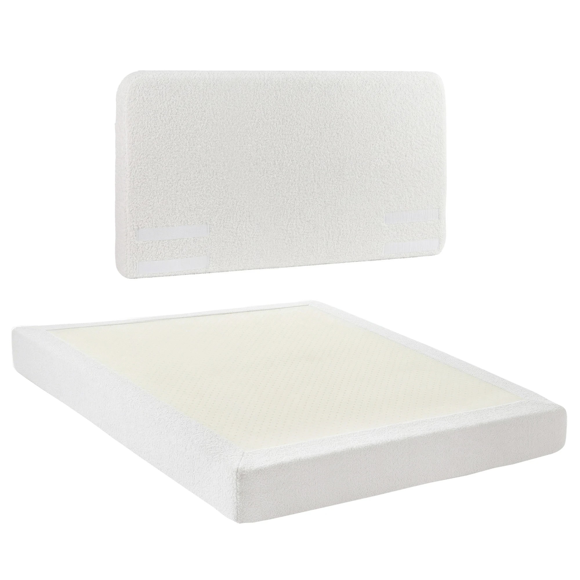 1 Artiss Queen Bed Frame Boucle Fabric No-Assembly Beds Vacuum Compressed Removable Washable Cover - White, 1 of 8