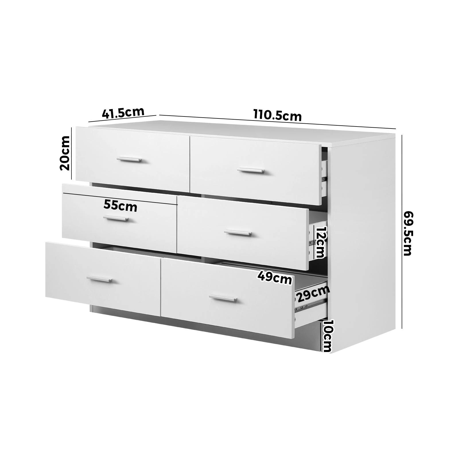 8 Oikiture Chest of Drawers 6 Drawer Dresser Table Lowboy Storage Cabinet - White, 8 of 8