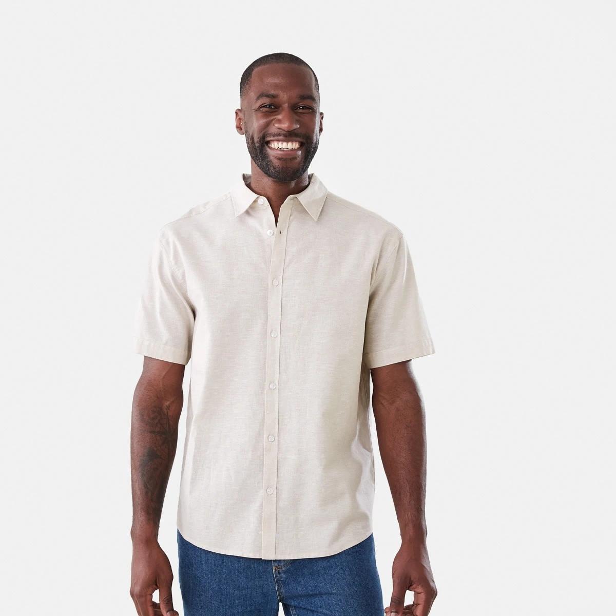 1 Short Sleeve Cotton Linen Shirt NEUTRAL, 1 of 5