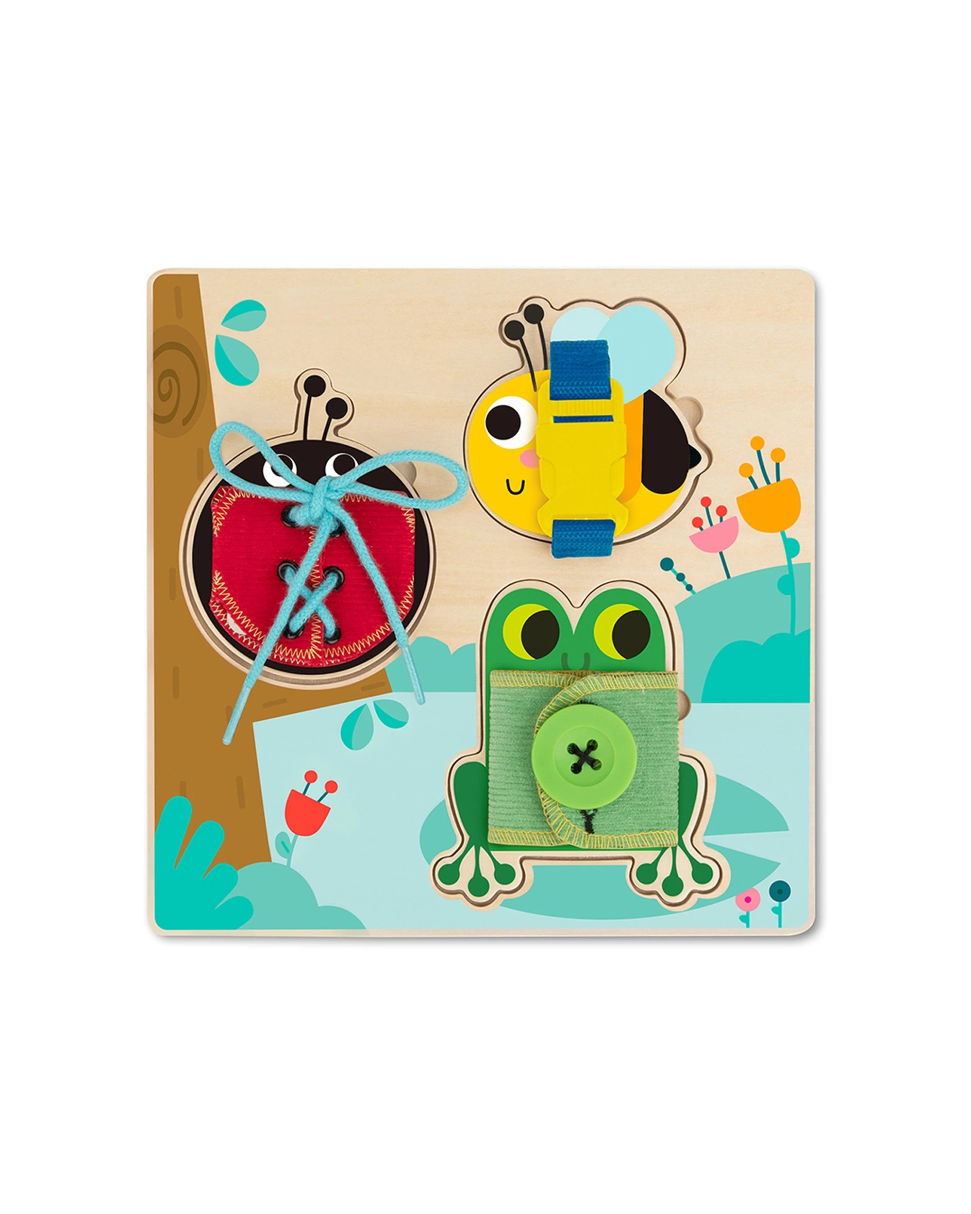 1 Tooky Toy Basic Skills Lacing Kids Children Buttons Wooden Puzzle Board - Multi, 1 of 7