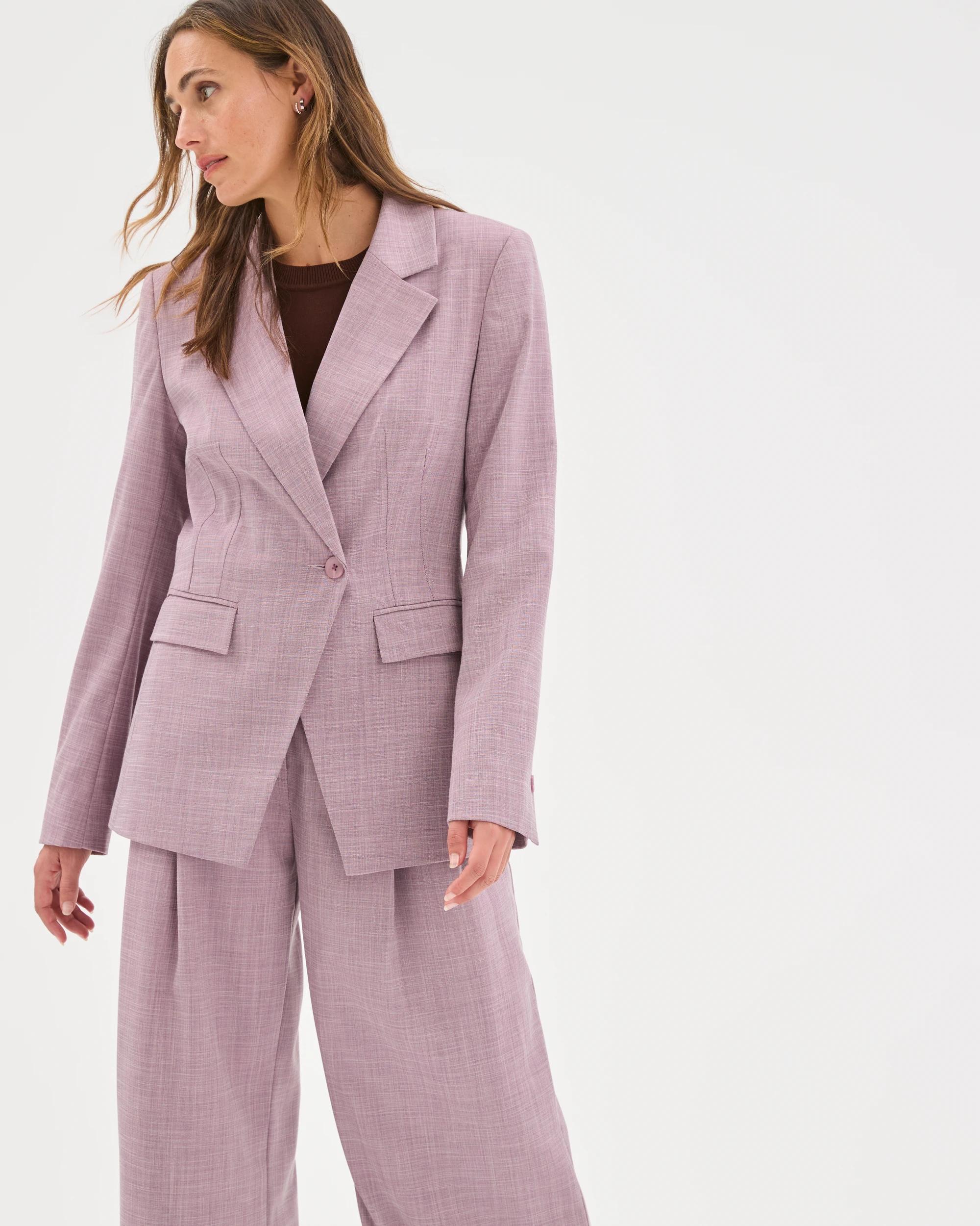 3 Preview Cinched Waist Blazer BERRY CREAM MELANGE, 3 of 7