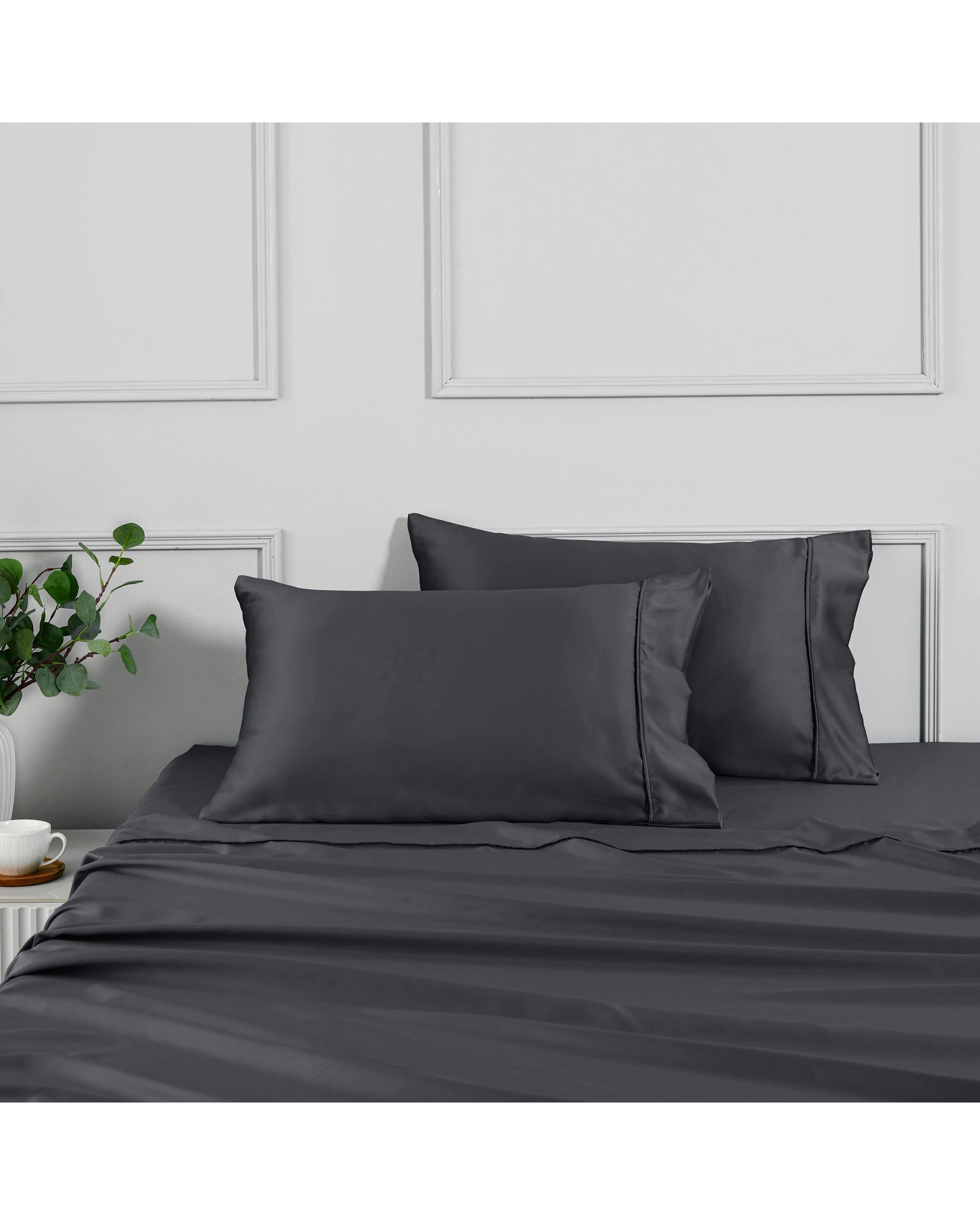 1 Dreamaker Matte Satin Standard Pillowcase Twin Pack - Charcoal, 1 of 5