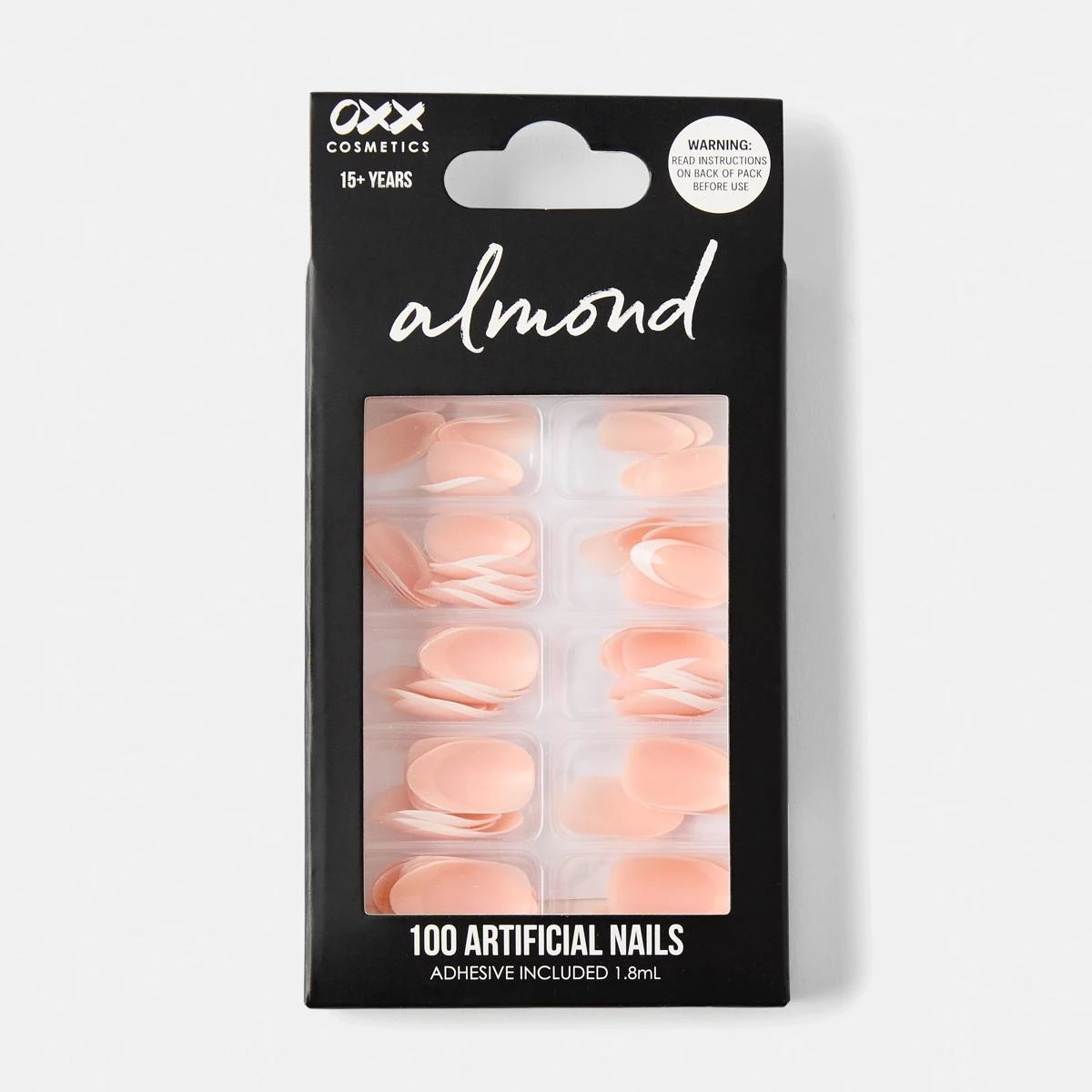 1 OXX Cosmetics 100 Pack Artificial Nails with Adhesive - Almond Shape, French Tip, 1 of 5