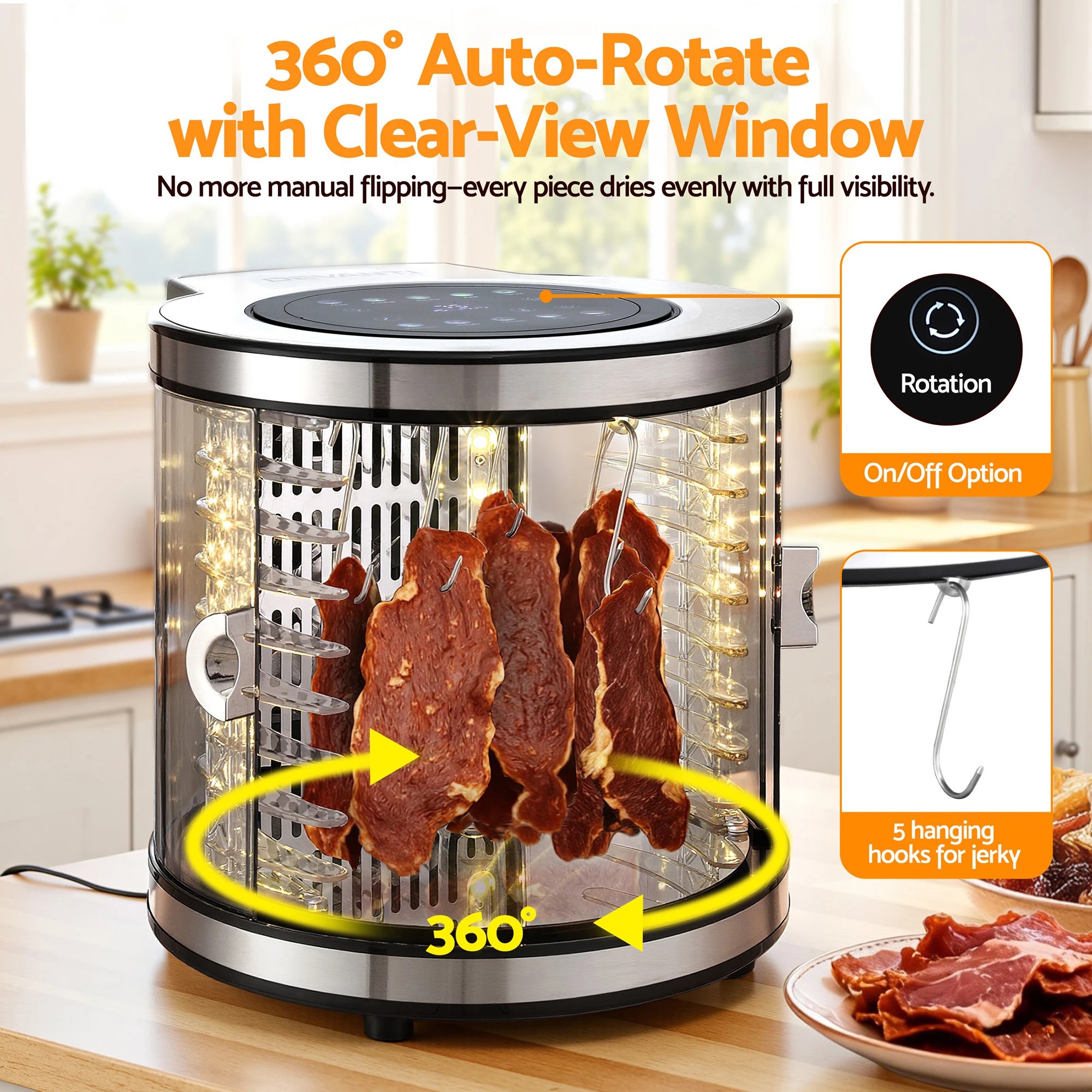 3 Devanti 8 Trays Food Dehydrator Stainless Steel Auto-Rotate 10 Programs 700W - Silver, 3 of 6