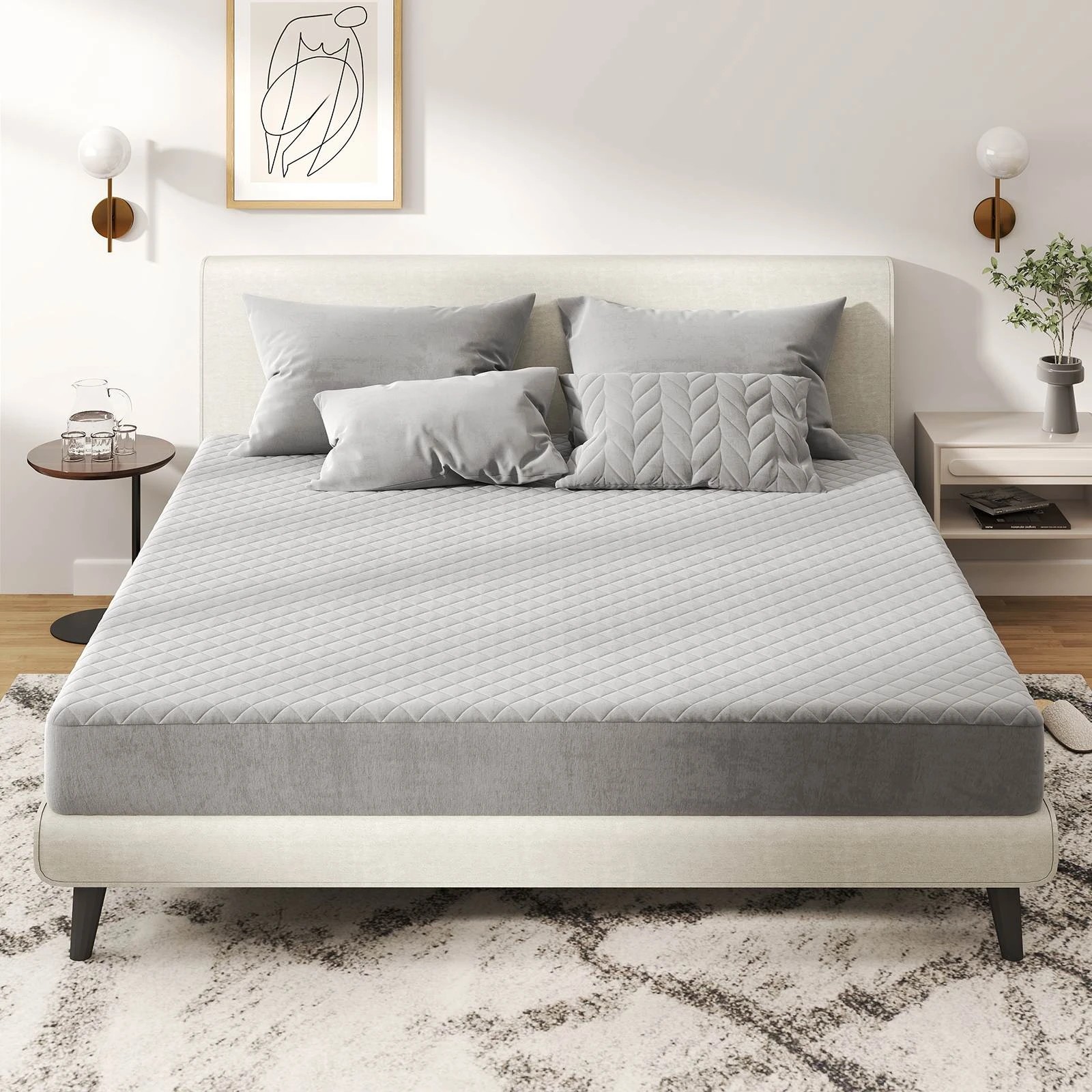 2 Costway King Size Bedroom Mattress Portable Quilted Thin Cushion Bed Mat Floor Mattress Sleeping Pad - Grey, 2 of 3