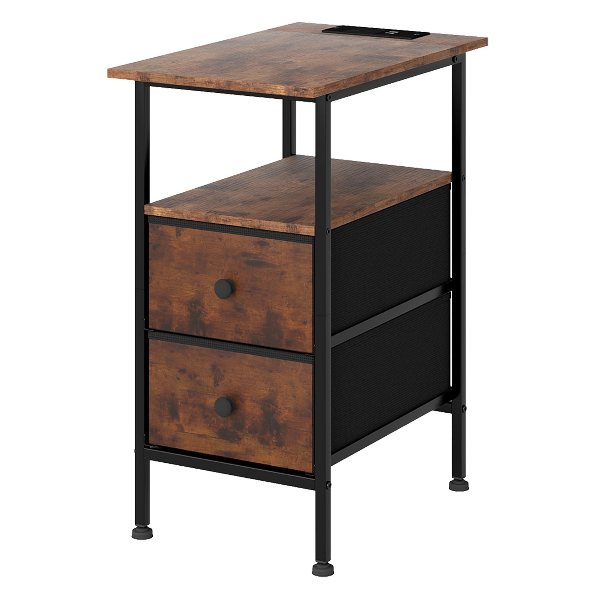 1 Levede Bedside Table USB Charge with 2 Drawers - Brown, 1 of 9