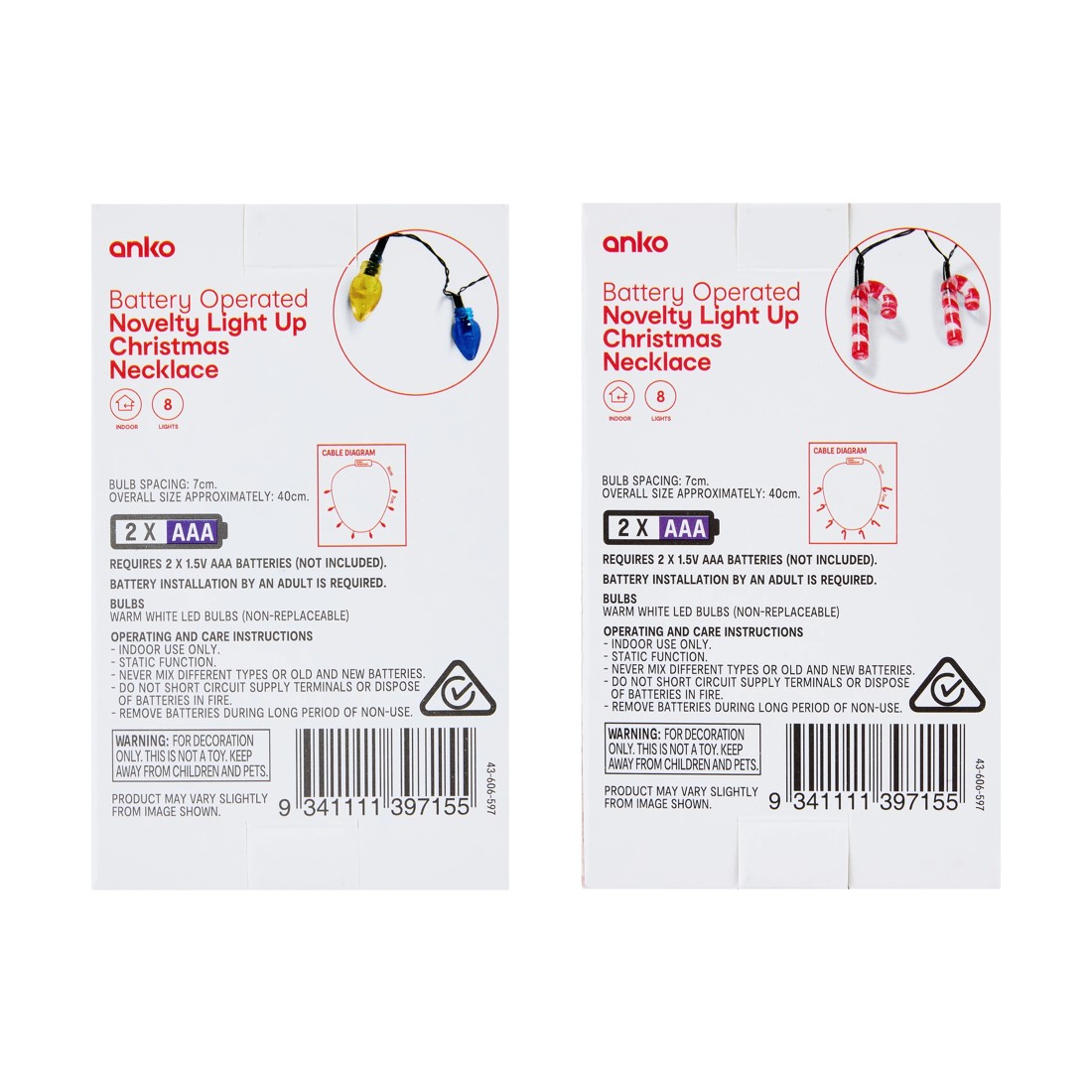 9 Light Up Christmas Necklace - Assorted, 9 of 9