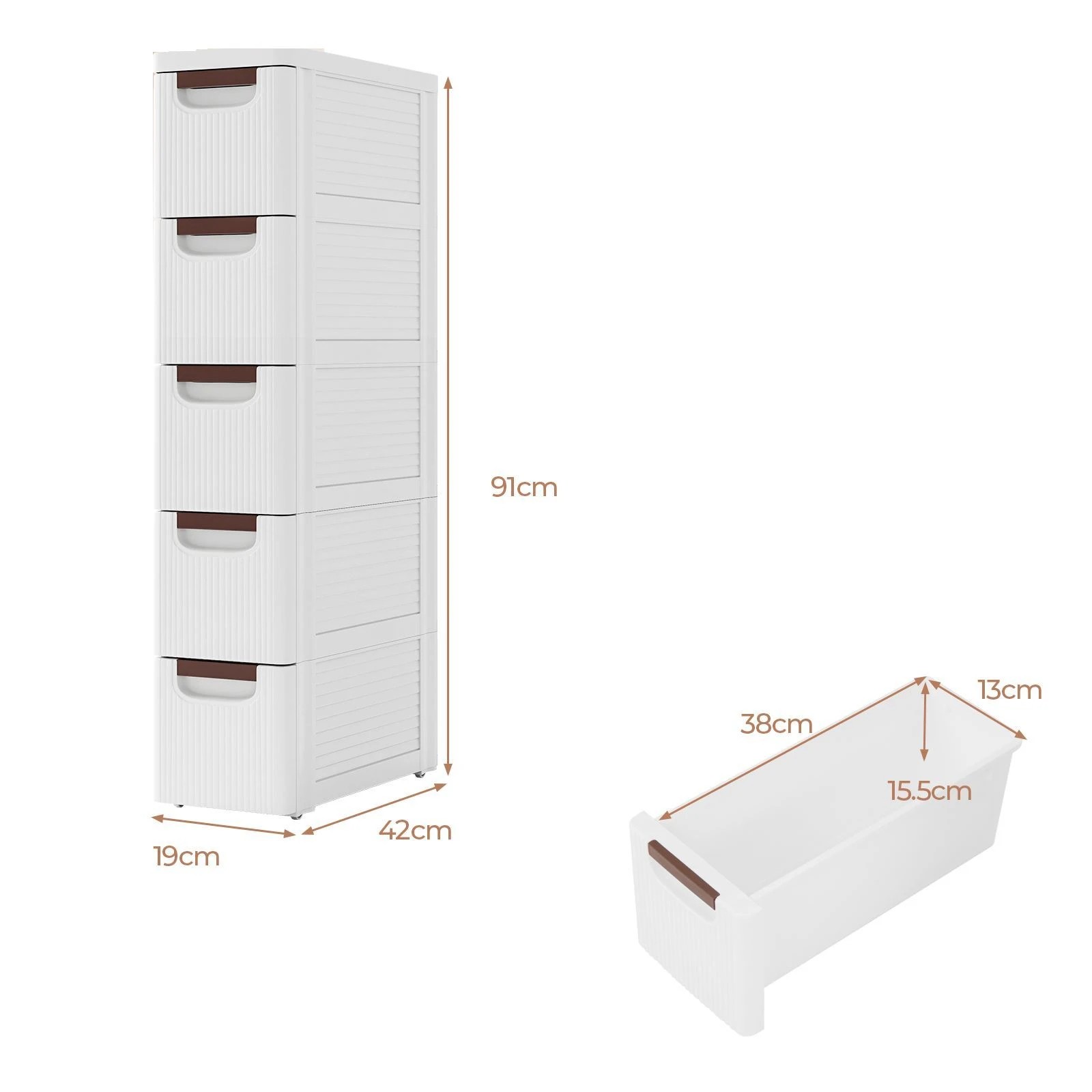 3 Costway 5 Chest of Drawers Mobile Tallboy Narrow Storage Cabinet Organizer Unit, 3 of 4