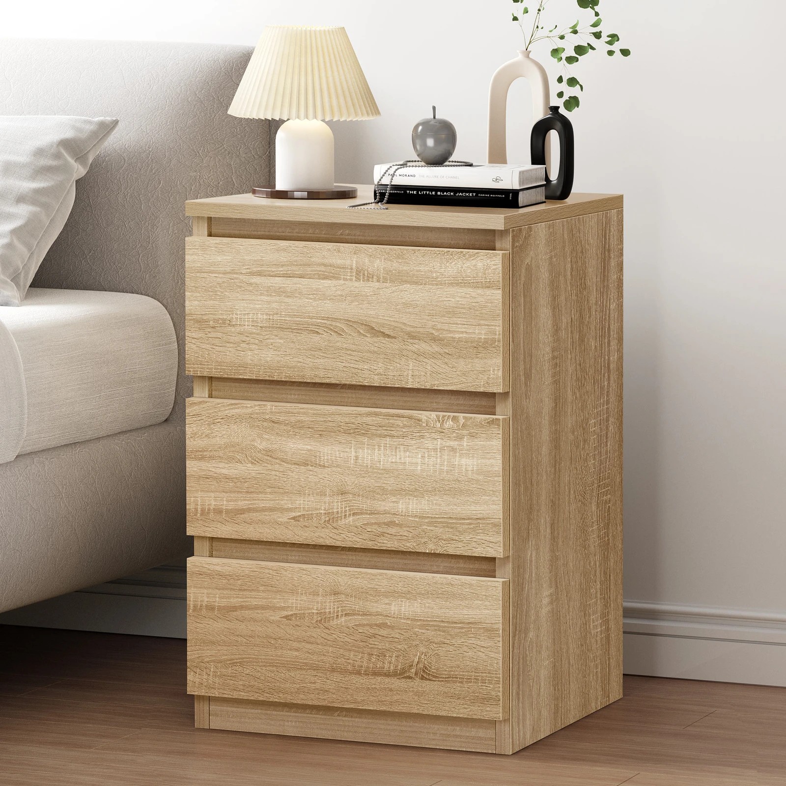 2 Alfordson Bedside Table Nightstand 3 Drawers Side End Table Wood - Oak, 2 of 8