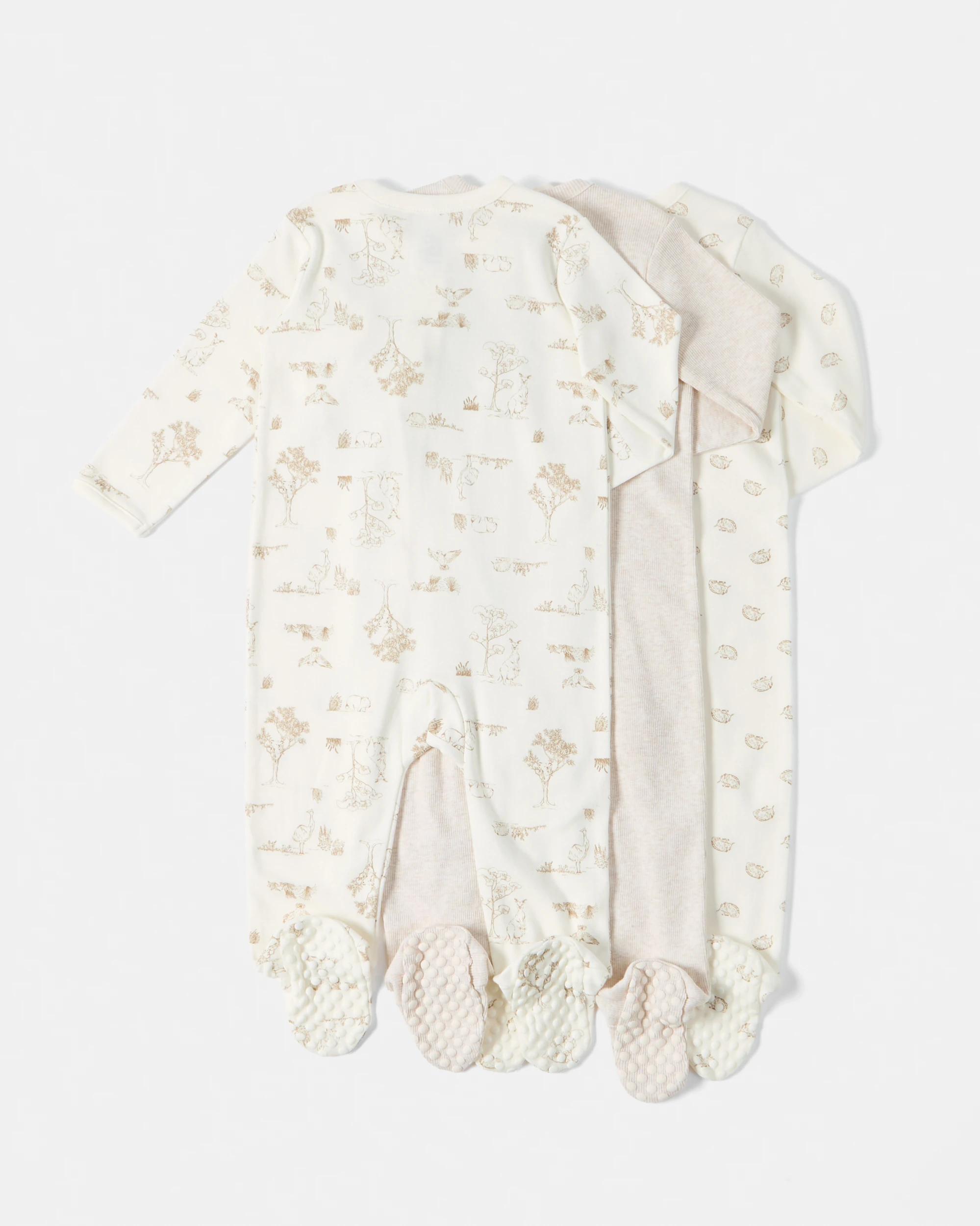 2 3 Pack Australian Cotton Coveralls Wht Anml, 2 of 8