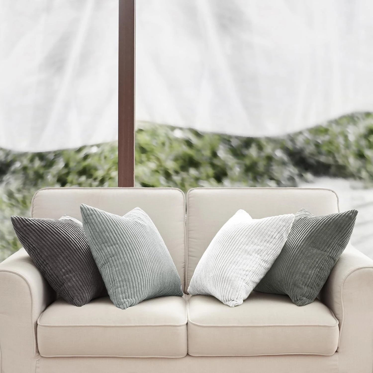 2 Gioia Casa 4-Pack Corduroy Velvet Cushion Covers 45x45cm - Grey, 2 of 5