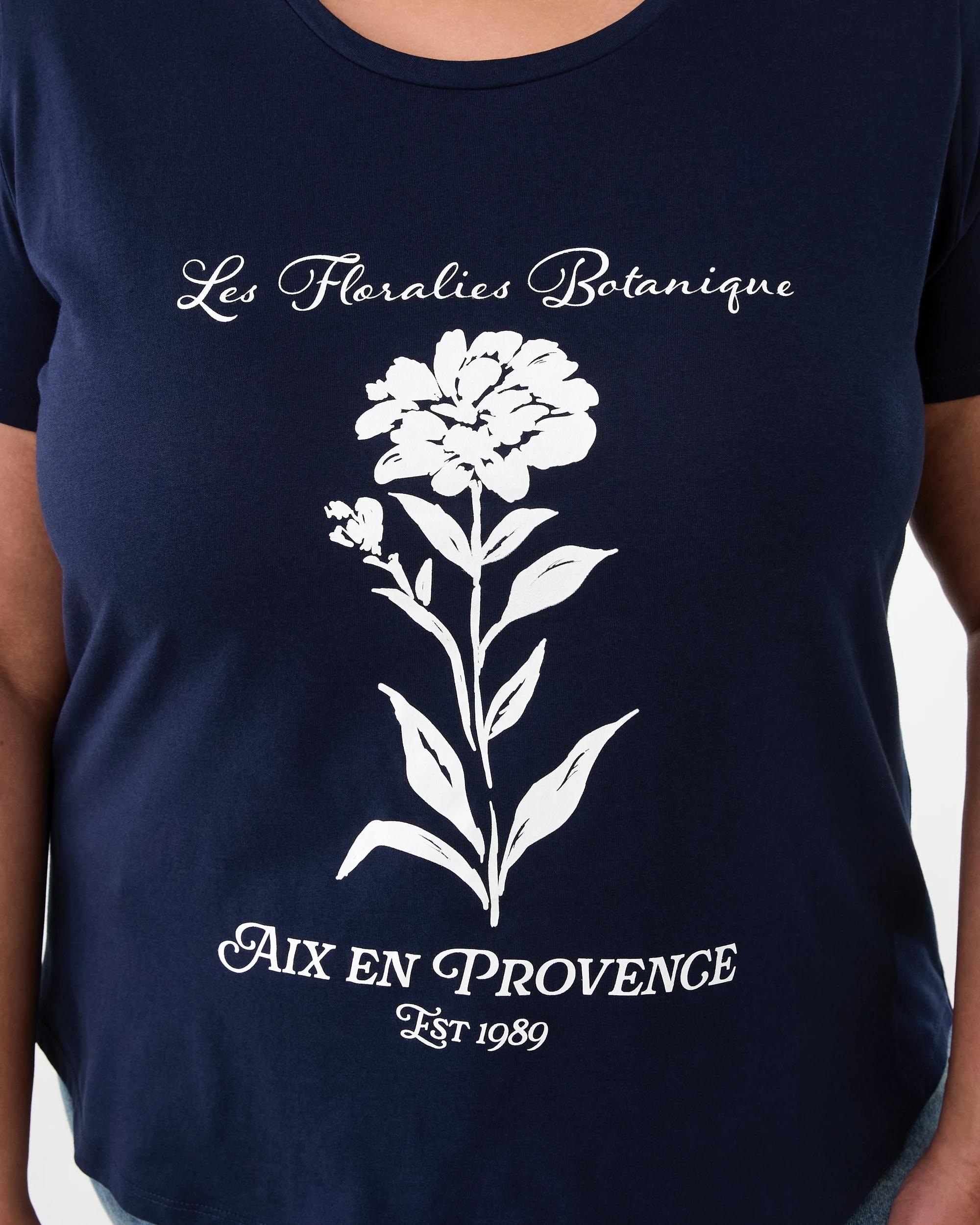 6 Curve Short Sleeve Basic Print T-shirt Navy Flrl, 6 of 6