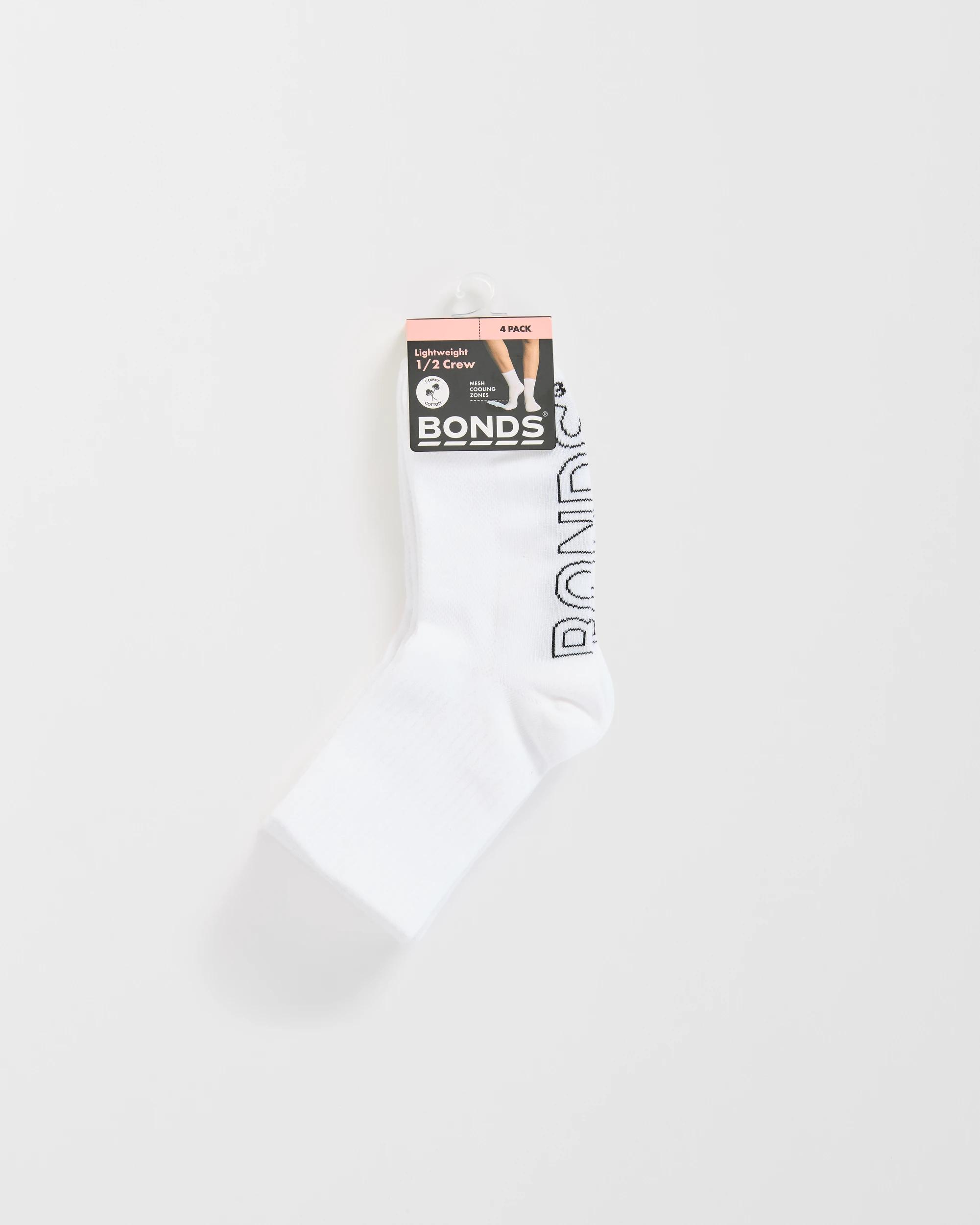 3 Logo Lightweight Crew Socks 4 Pack - Bonds WHITE, 3 of 3
