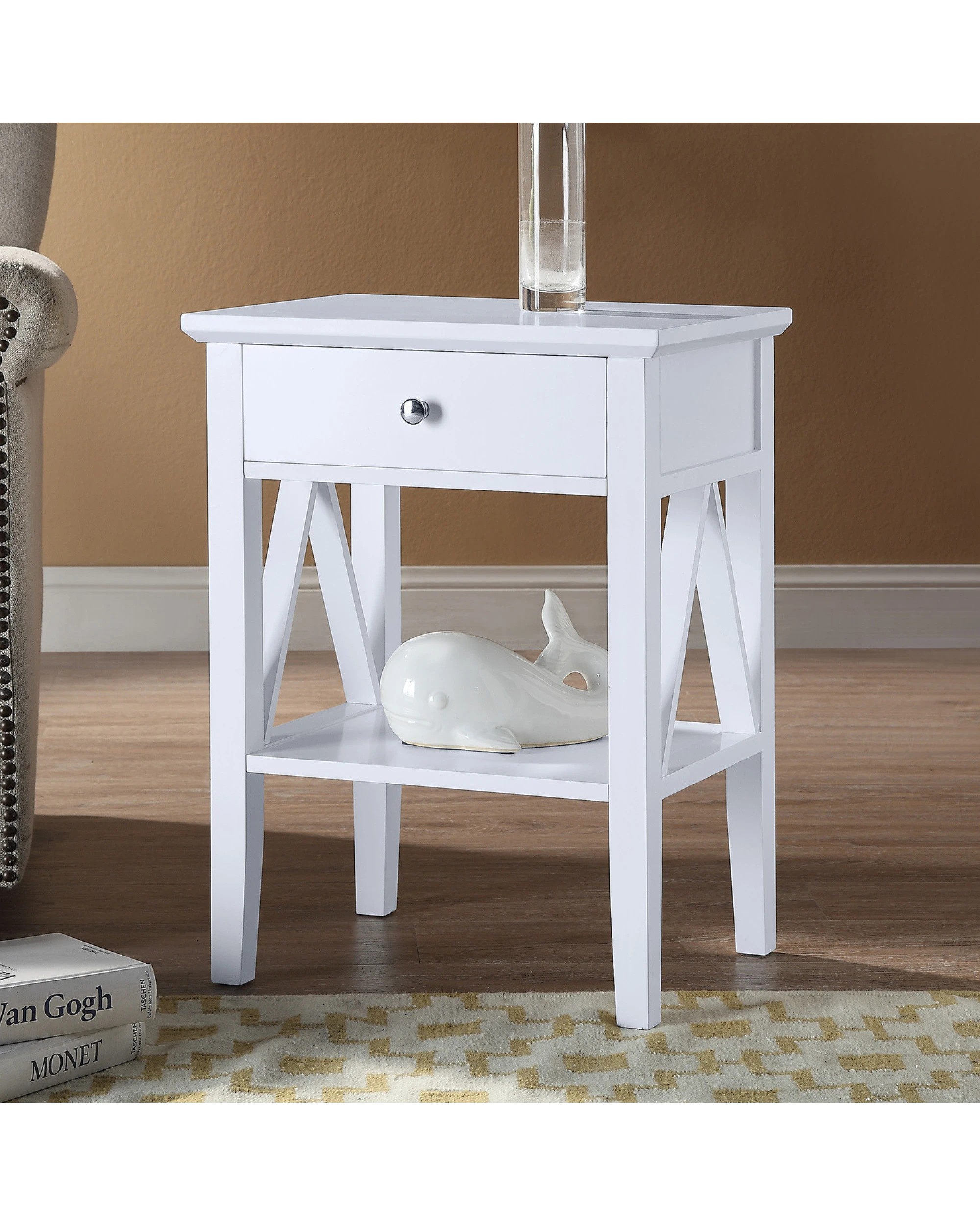 7 Sarantino Greta Bedside Table with Drawer in White - White, 7 of 8