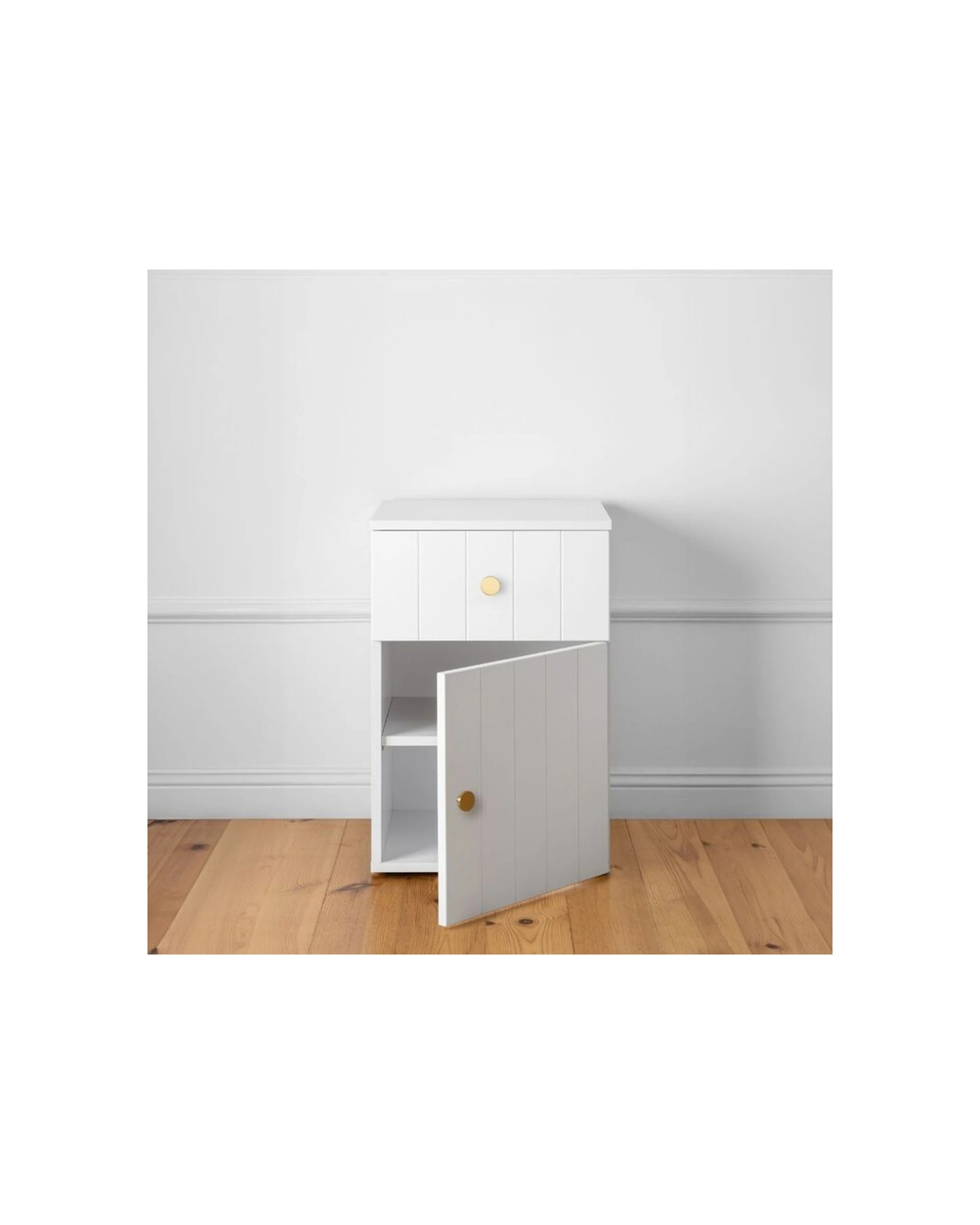 2 European Cabinetry Porto VJ Panel Front Bedside Table Brass Round Handle - White, 2 of 4