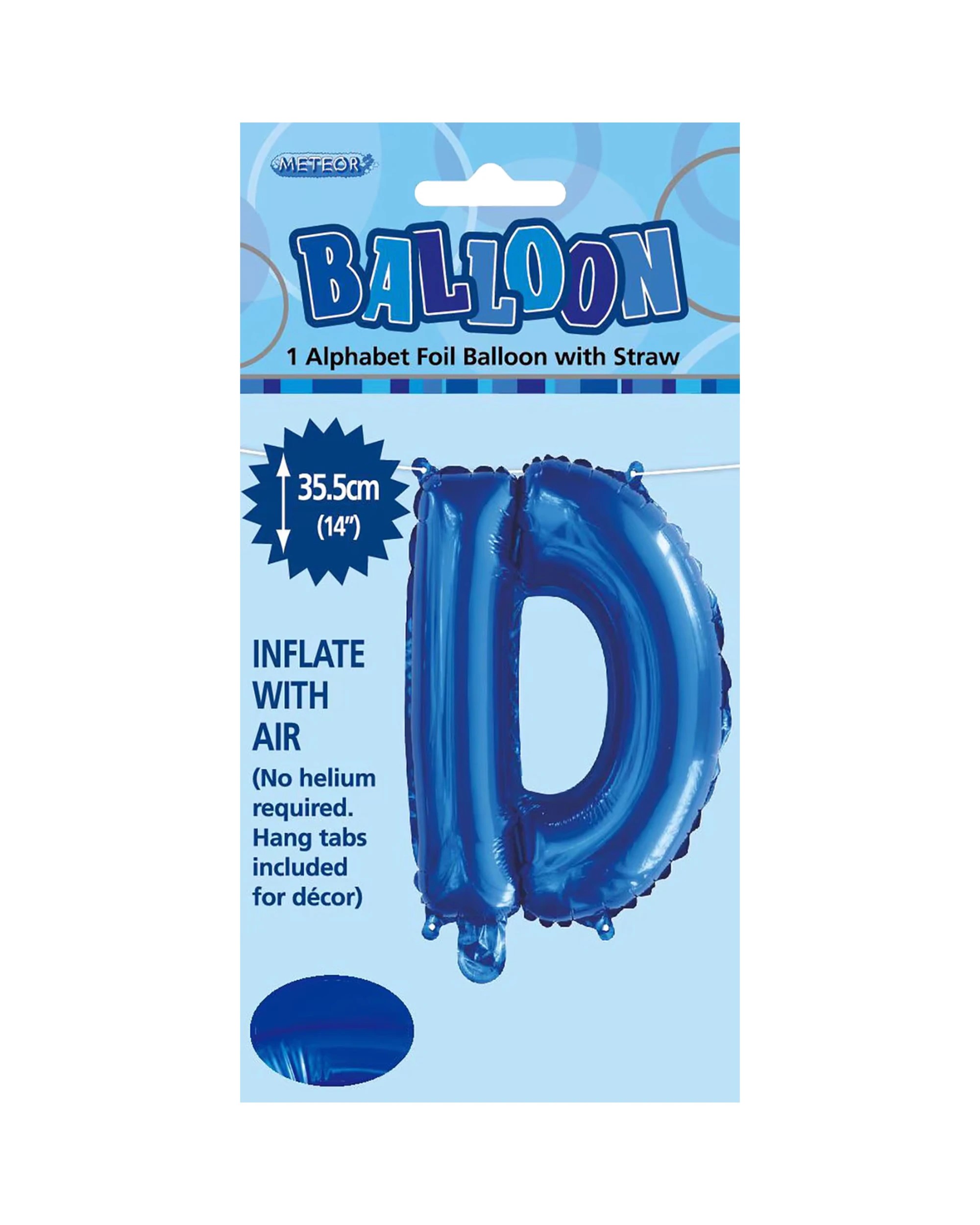 2 Meteor Letter D Foil Air Fill Balloon 35.5cm - Blue, 2 of 2