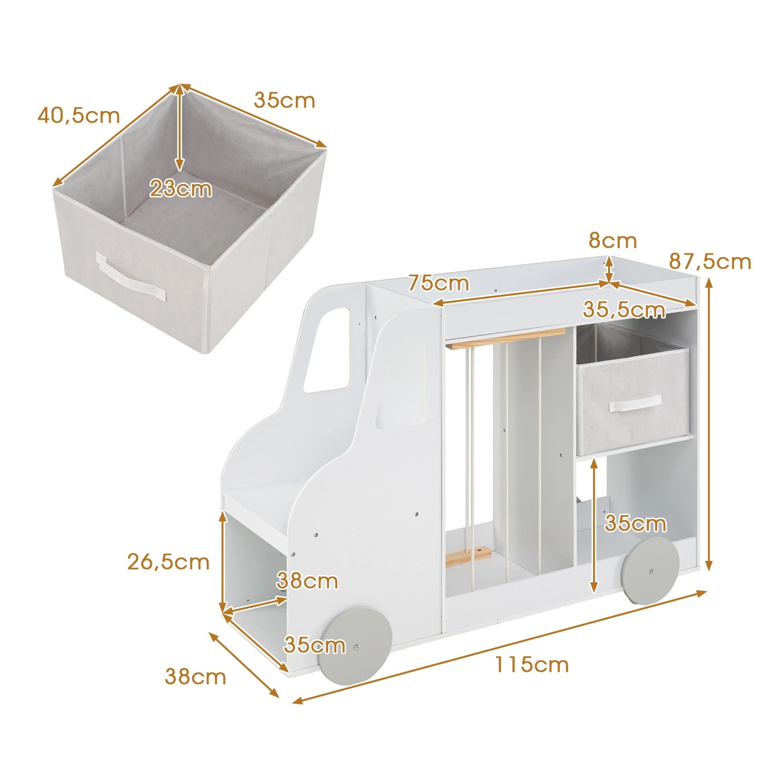 3 Costway Toy Storage Organizer w/Universal Wheels Storage Bookshelf Open Shelves - White, 3 of 4