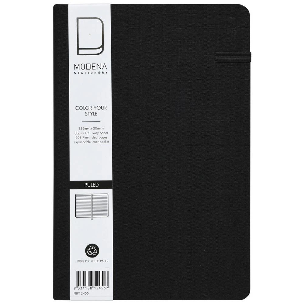 1 Modena A5 Linen Ruled Notebook Black, 1 of 5