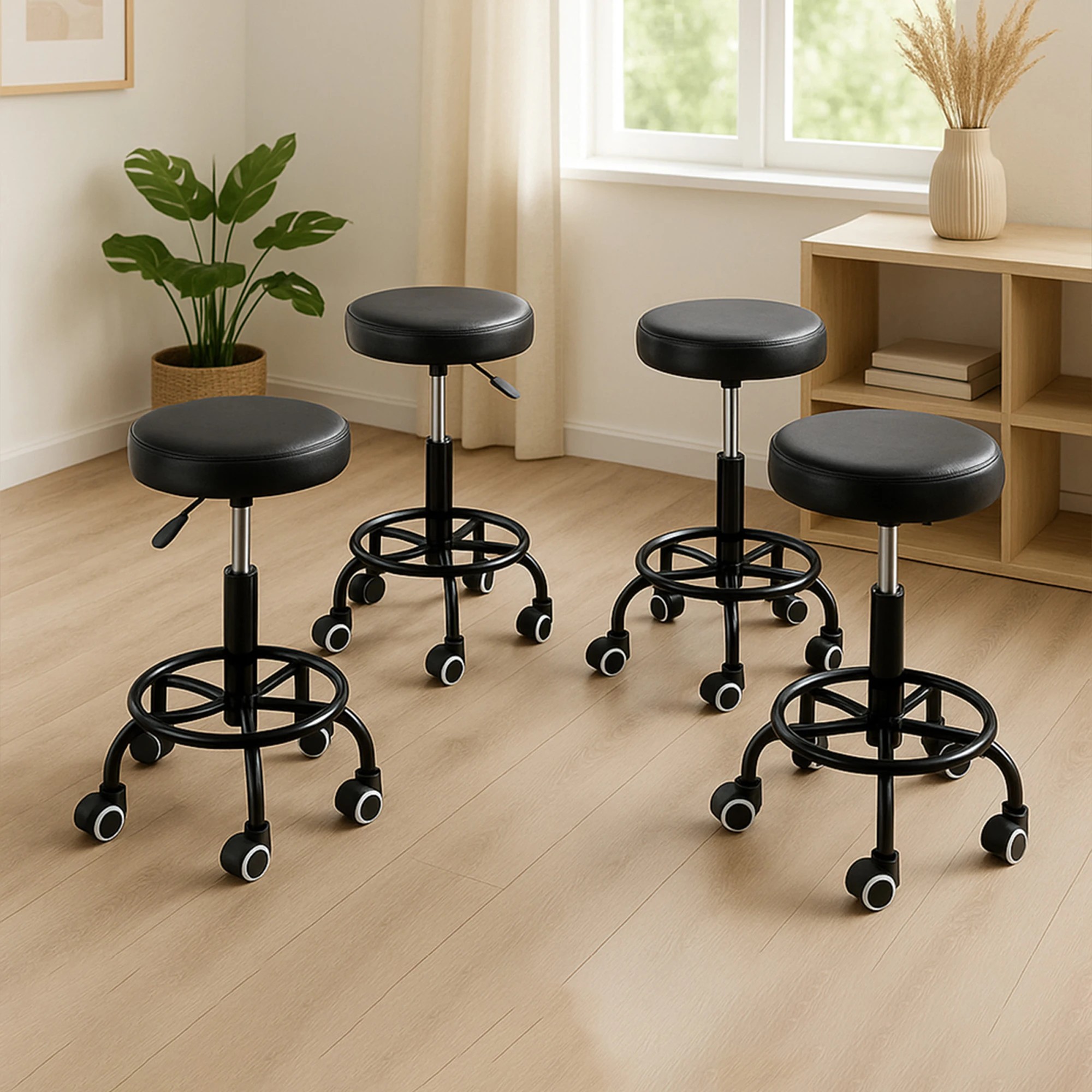 8 Levede 4x Swivel Salon Stool Hydraulic Lift - Black - Black, 8 of 8