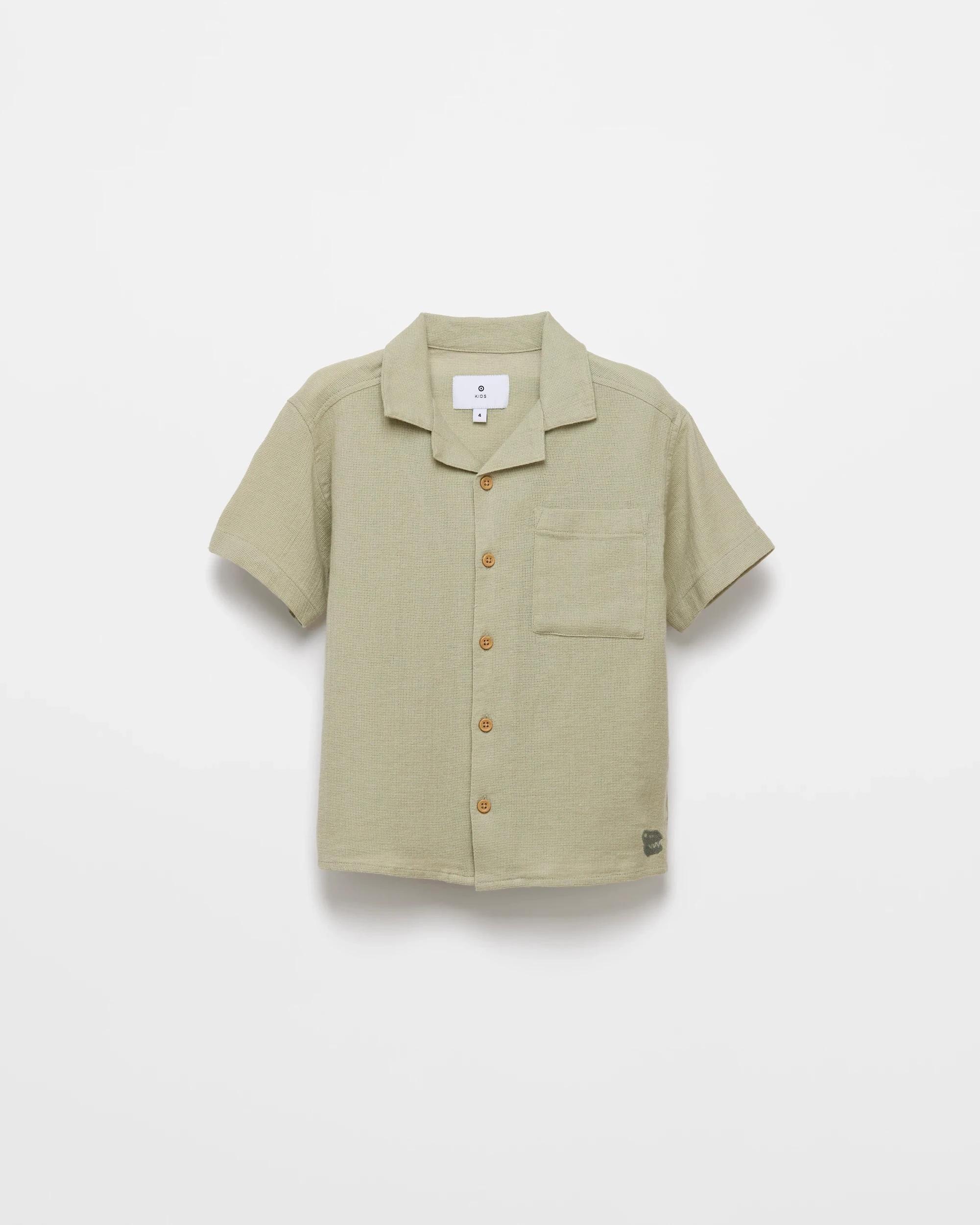 1 Target Short Sleeve Cotton Blend Textured Shirt KHAKI, 1 of 2