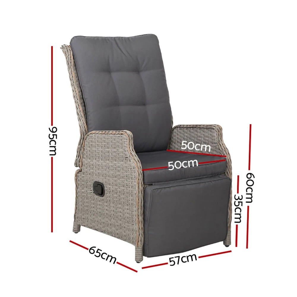 2 Gardeon 2PC Recliner Chairs Sun lounge Wicker Lounger Outdoor Furniture - Grey, 2 of 6