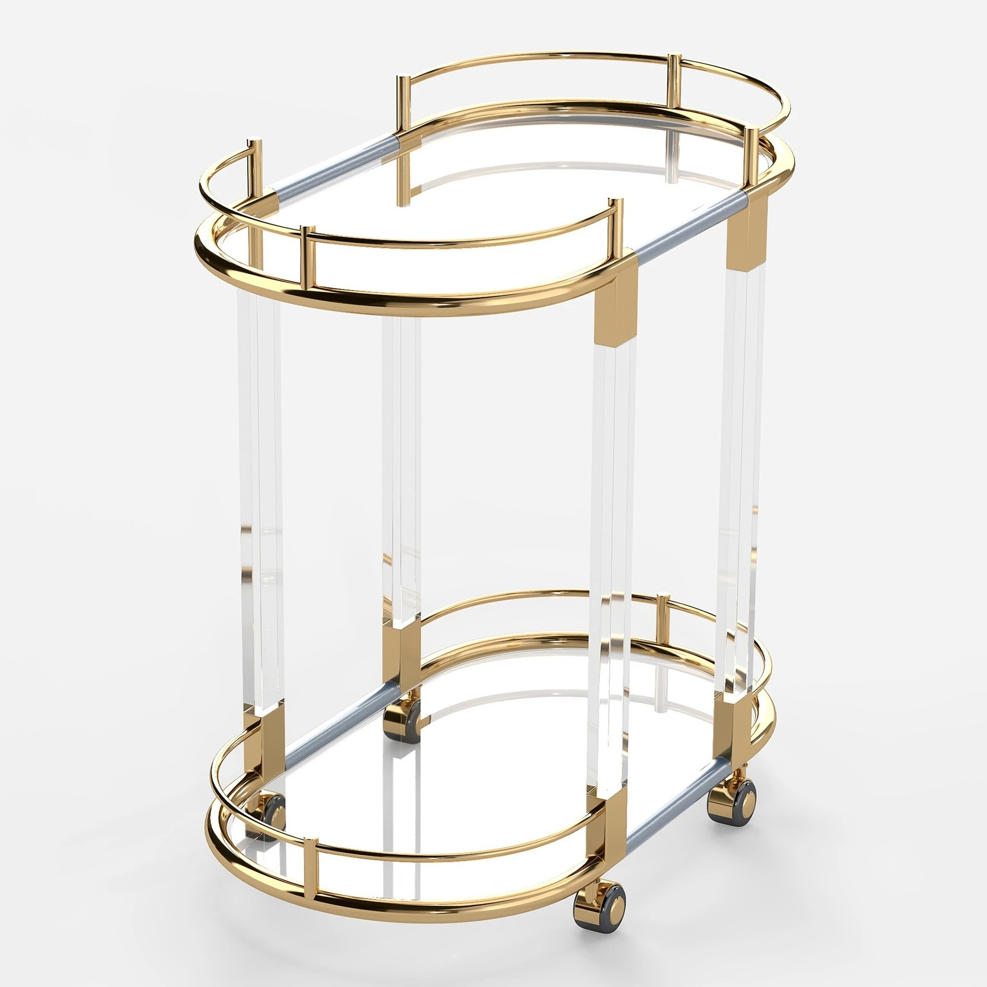 1 SoHo 2 Tier Oval Acrylic Bar Cart - Gold, 1 of 10