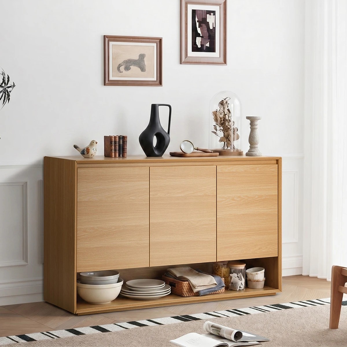 4 Oikiture Buffet Sideboard Storage Cabinet 3 Doors Cupboard 120cm - Natural, 4 of 9