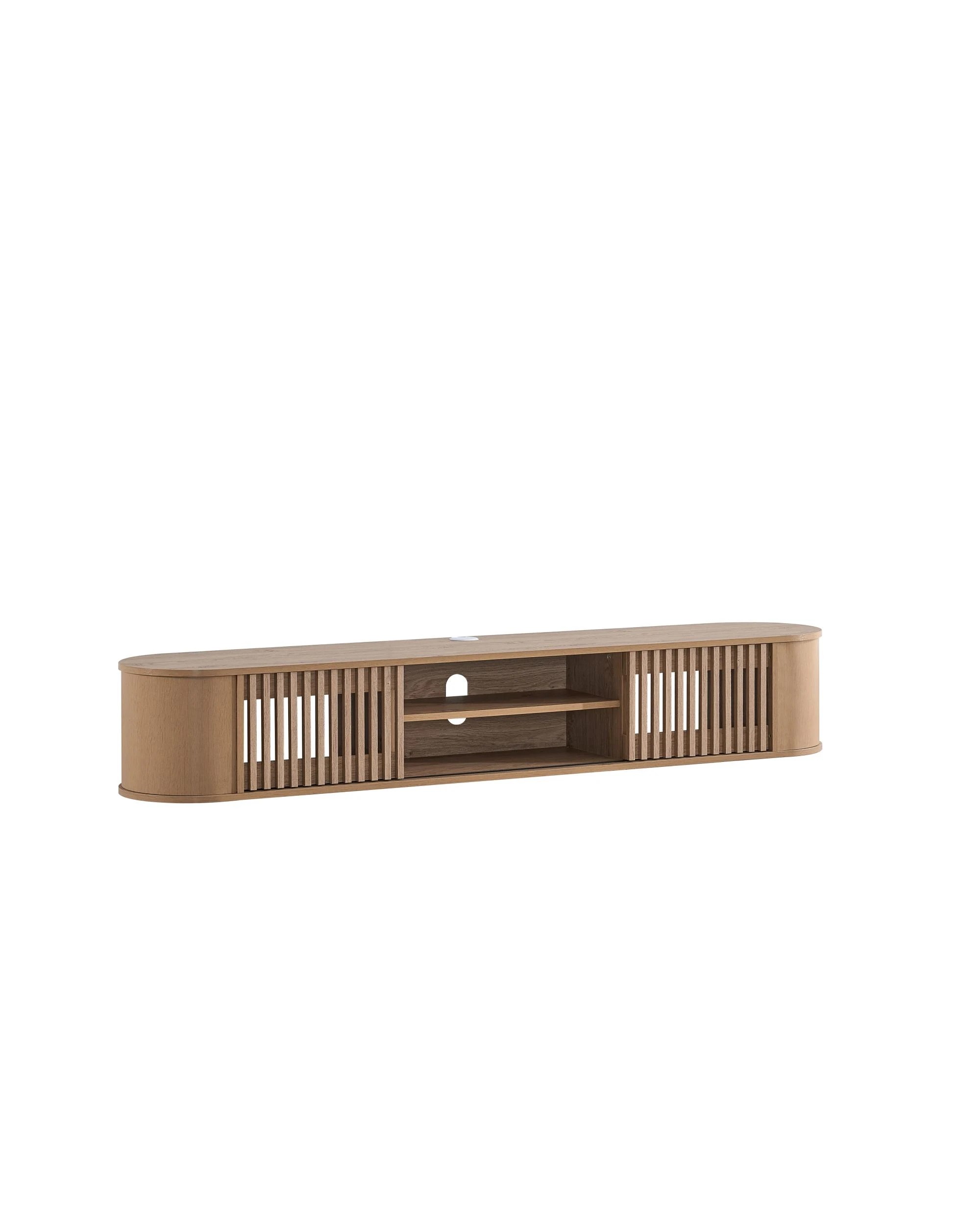 1 Kodu Wall Mount Entertainment TV Unit Floating 2 Doors 180cm Oak - Natural, 1 of 4