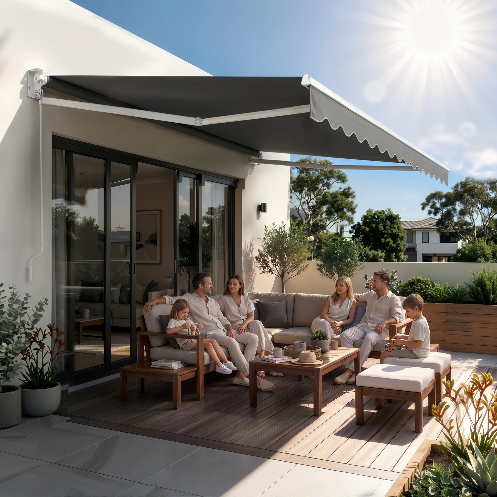8 Instahut Retractable Folding Arm Awning Motorised Sunshade 3.5M X 3M - Multi, 8 of 9
