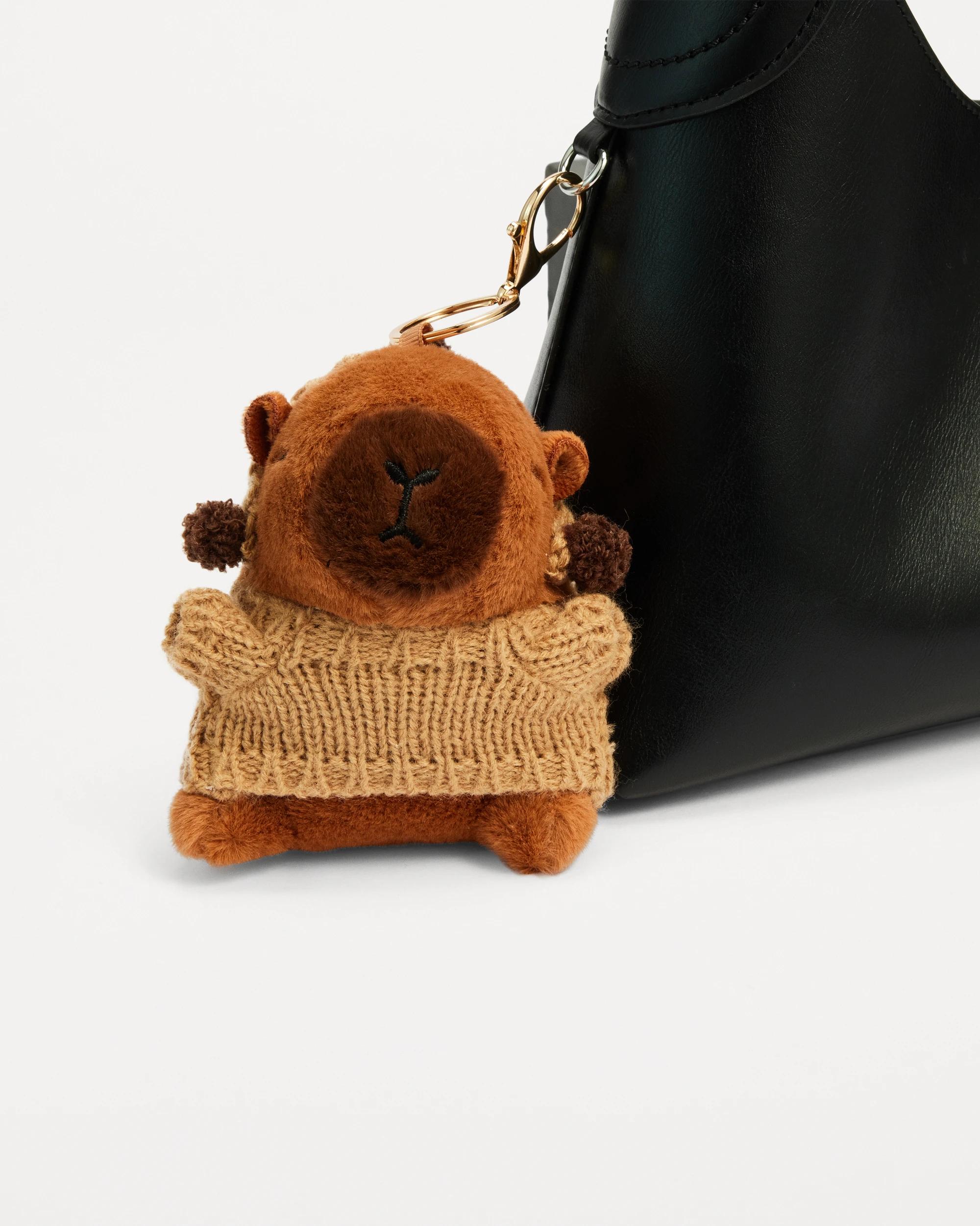 4 Capybara Knit Charm Keyring - Brown and Gold Tone Brown, 4 of 5