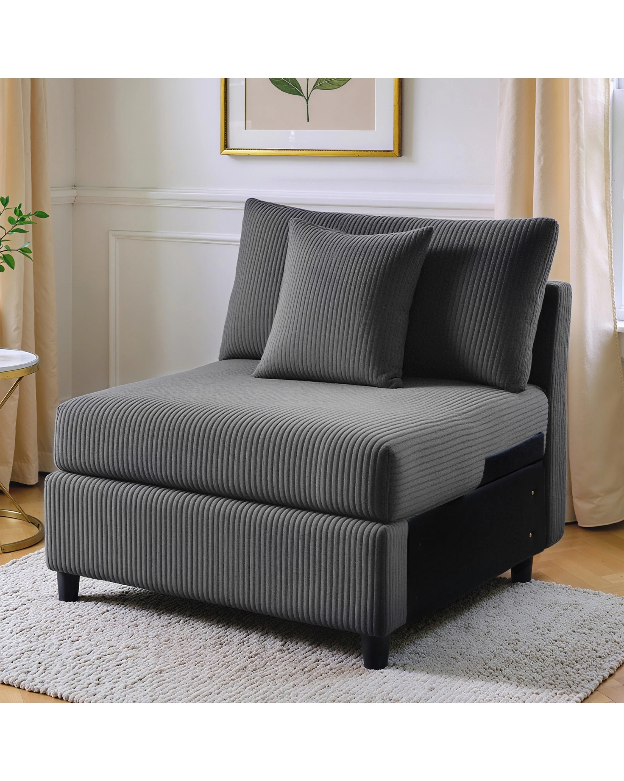 2 Advwin Armless Sofa Corduroy Modular Lazy Sofa Modern Lounge Chair Couch with Cushion, 2 of 8