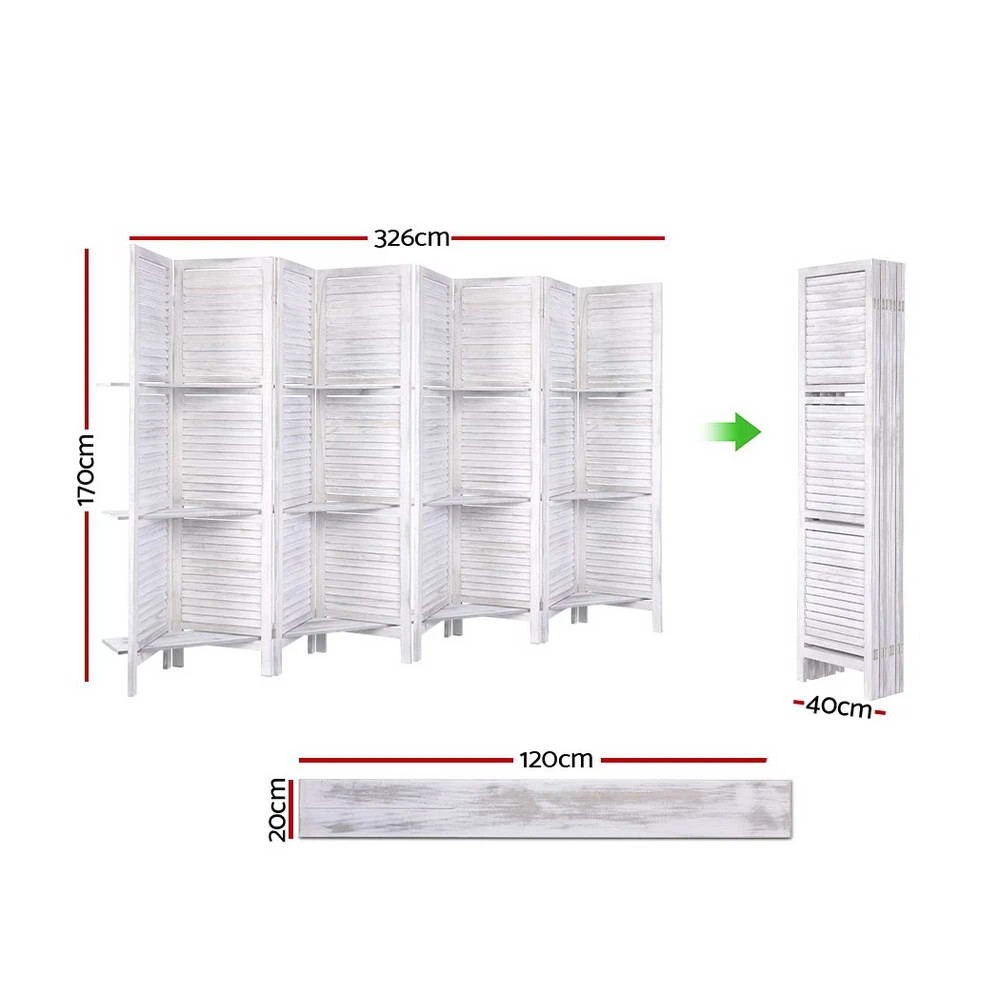 2 Artiss 8 Panel Room Divider Screen 326x170cm Shelf - White, 2 of 8